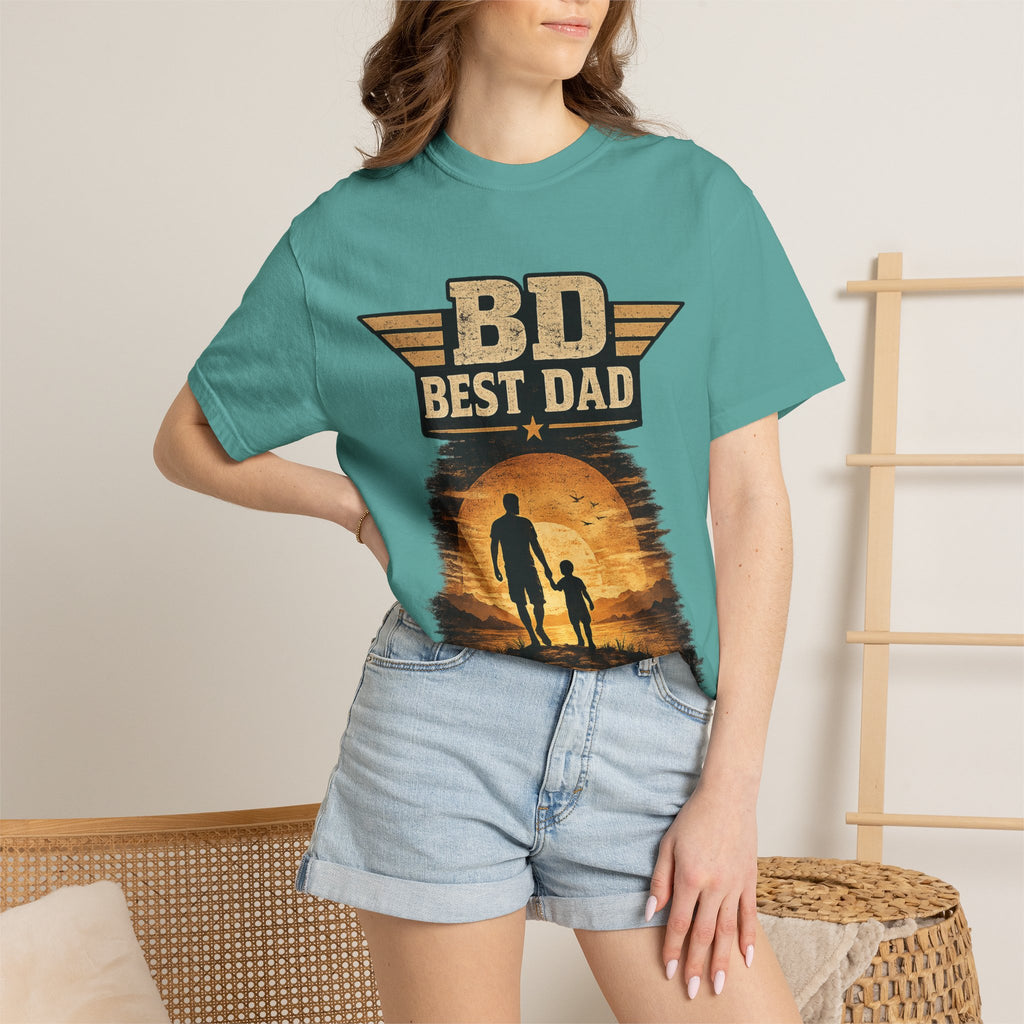 Best Dad T-Shirt — 'BD Best Dad' Father & Son Retro Sunset Tee (Protector, Leader, Supporter)
