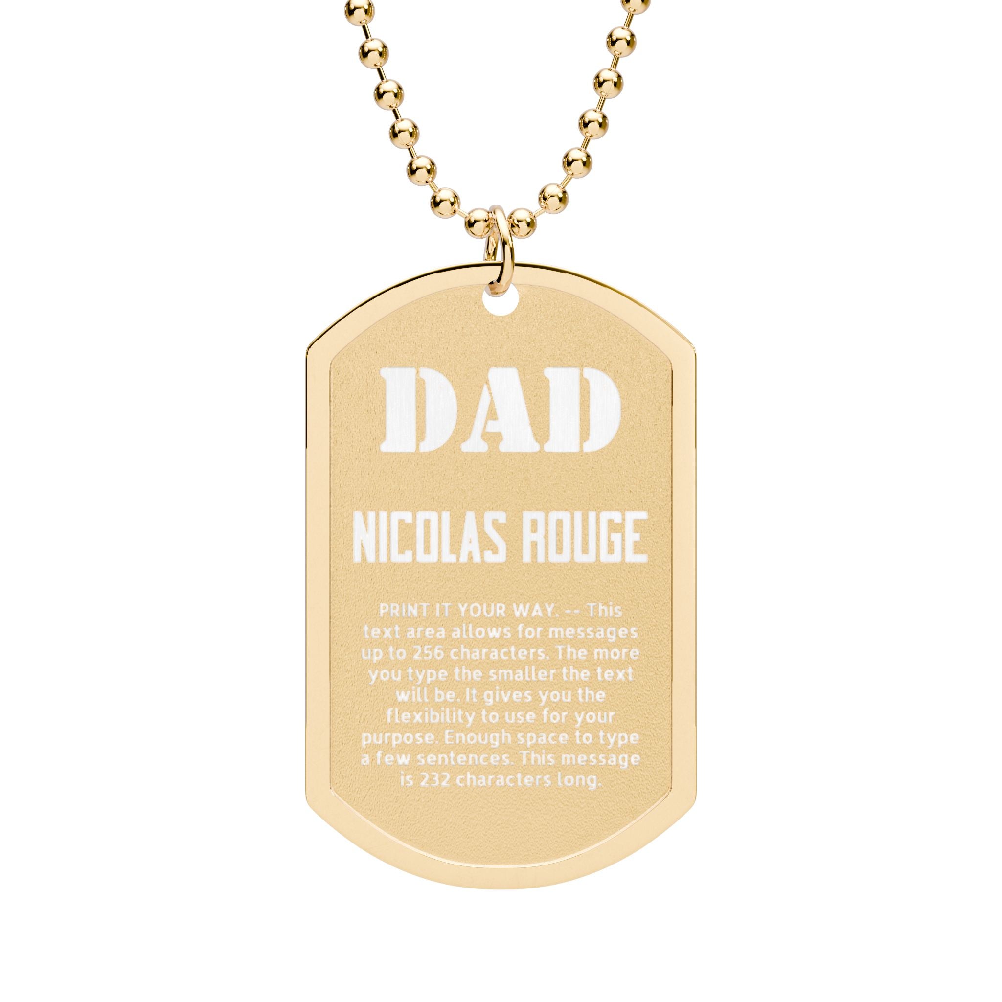 Personalized Dog Tag Necklace — Custom Engraved Stainless Steel or Gold-Plated Father’s Day Gift (3 Custom Text Lines)