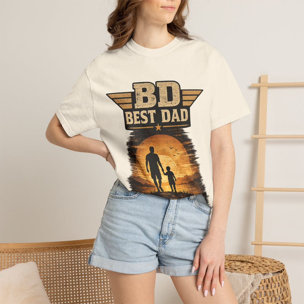 Best Dad T-Shirt — 'BD Best Dad' Father & Son Retro Sunset Tee (Protector, Leader, Supporter)