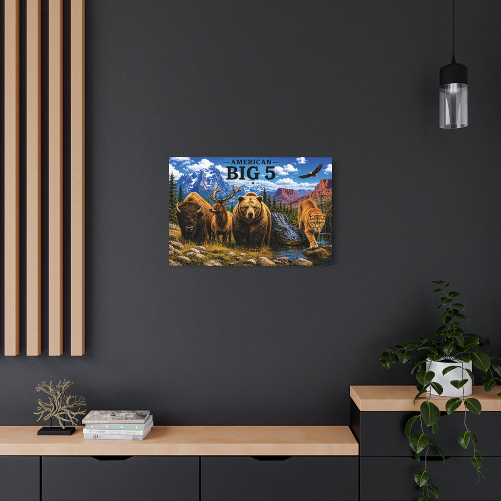 American Big 5 Wildlife Metal Art Sign — Bison, Elk, Bear, Alligator & Cougar Wilderness Wall Decor