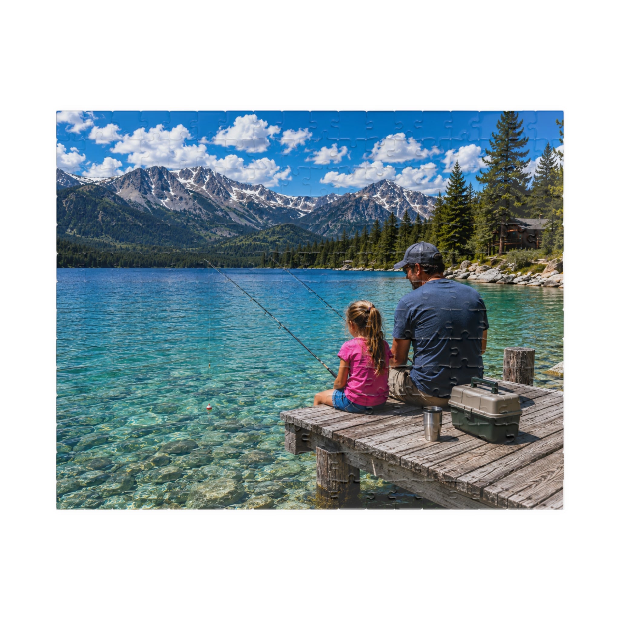 Scenic Father-Daughter Fishing Puzzle — Lake Mountains 110/252/520/1014-Piece