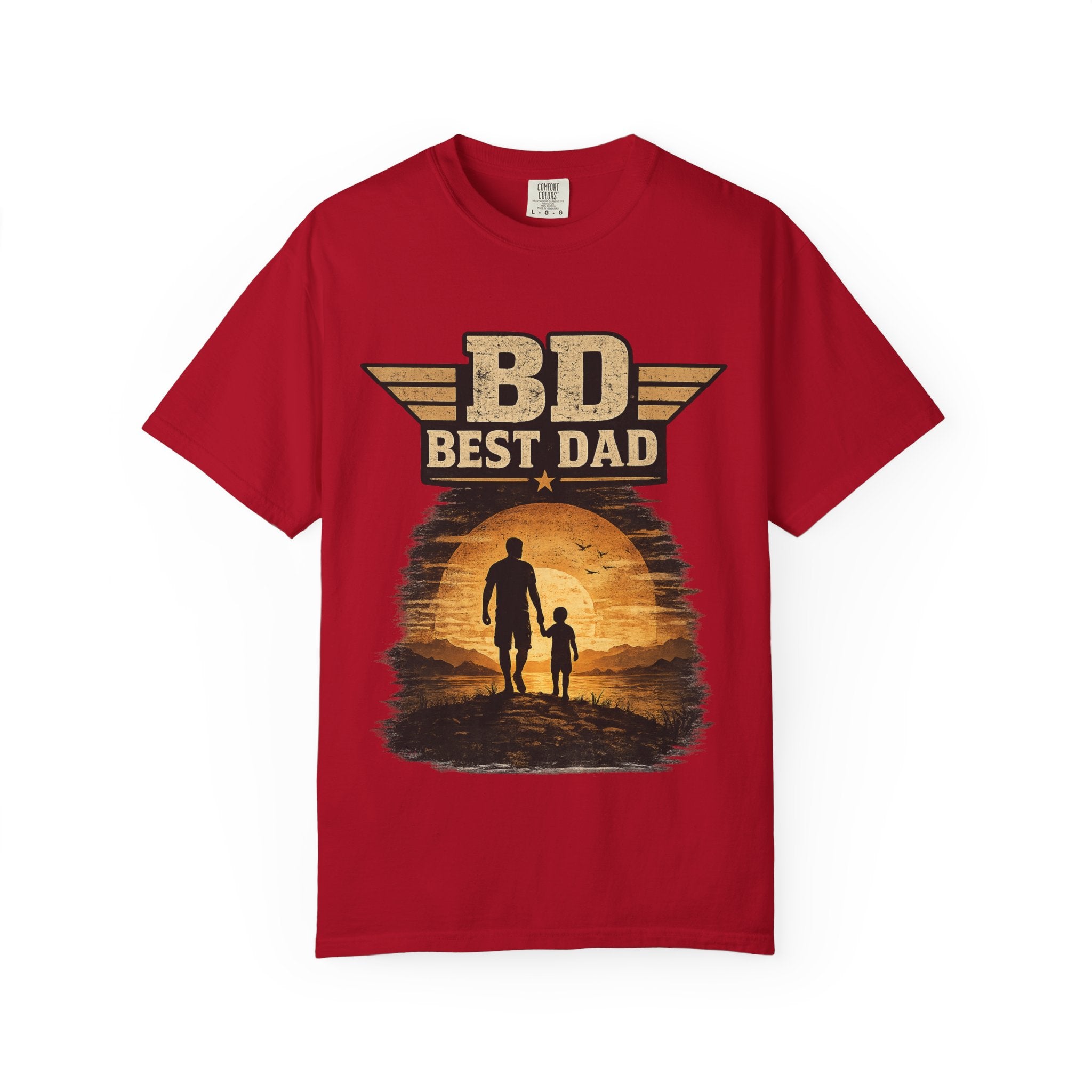 Best Dad T-Shirt — 'BD Best Dad' Father & Son Retro Sunset Tee (Protector, Leader, Supporter)