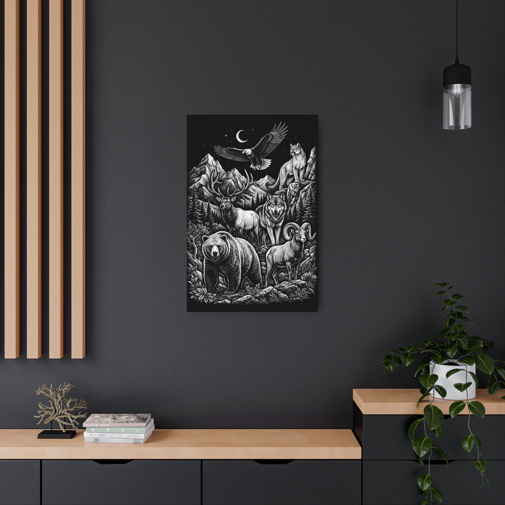 American Wildlife Metal Art Sign — Bear, Moose, Wolf & Eagle Wilderness Wall Decor