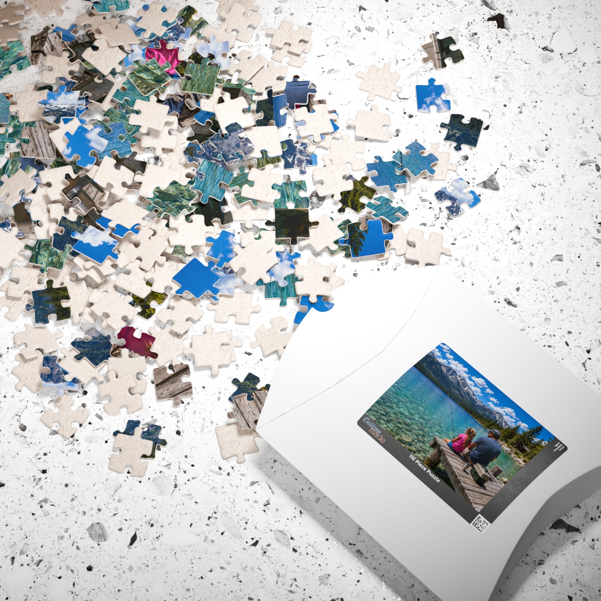 Scenic Father-Daughter Fishing Puzzle — Lake Mountains 110/252/520/1014-Piece