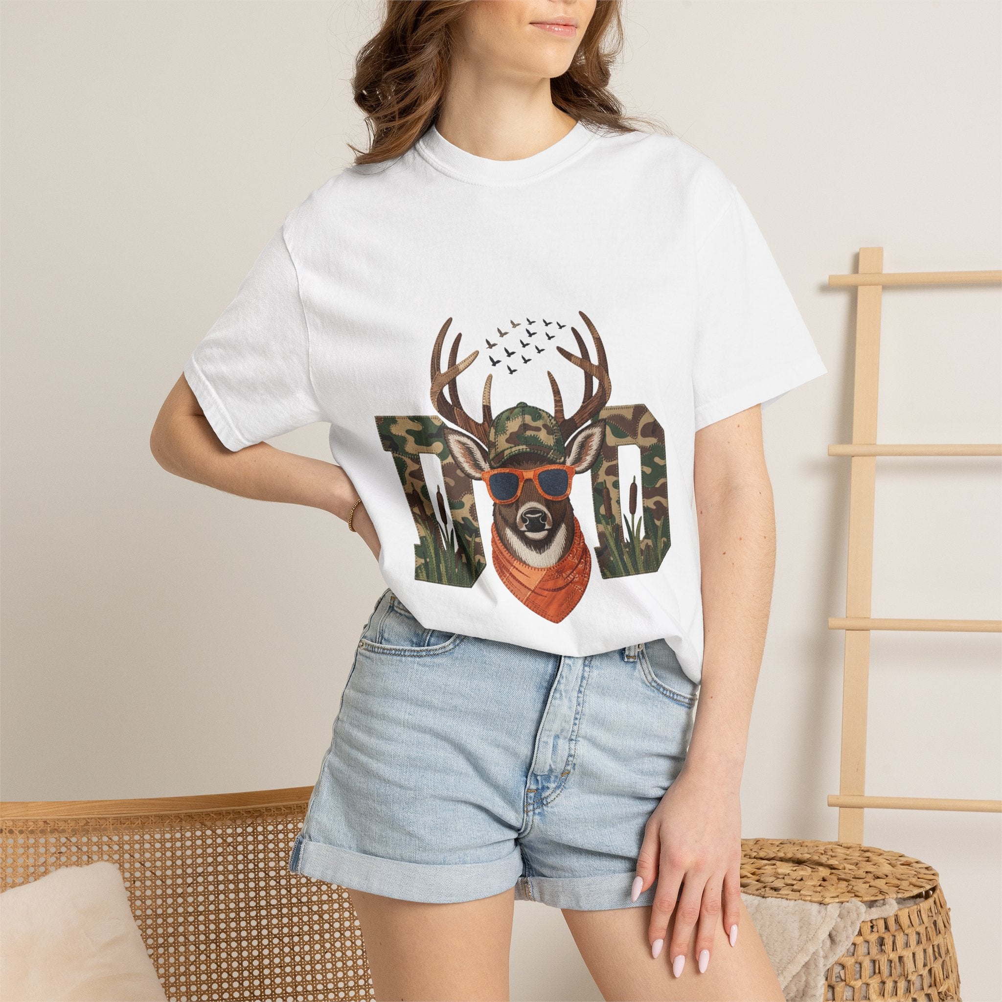 Dad Camo Deer 100% Cotton Premium T-Shirt — 'Cool Buck' Graphic Tee for Fathers & Hunters