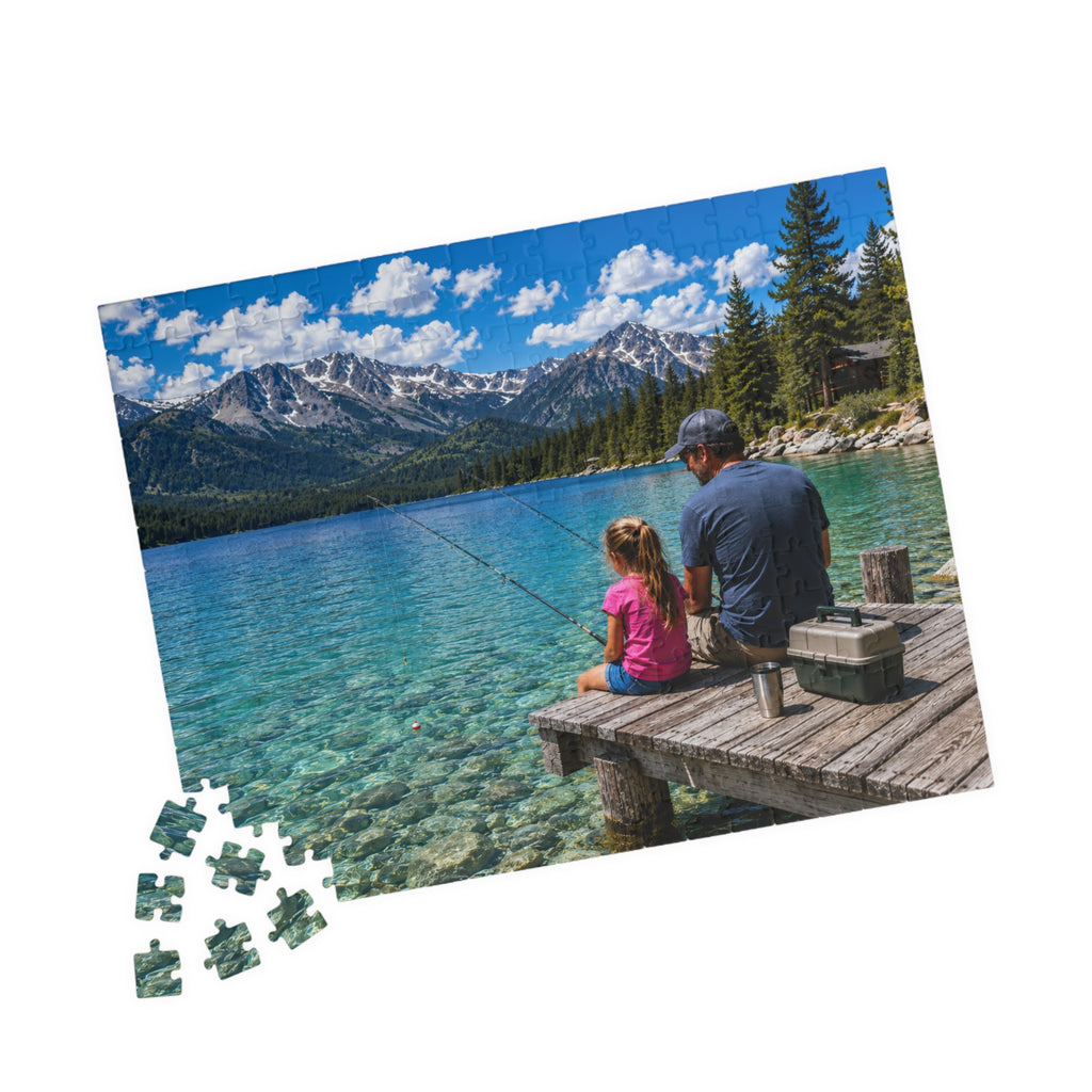 Scenic Father-Daughter Fishing Puzzle — Lake Mountains 110/252/520/1014-Piece