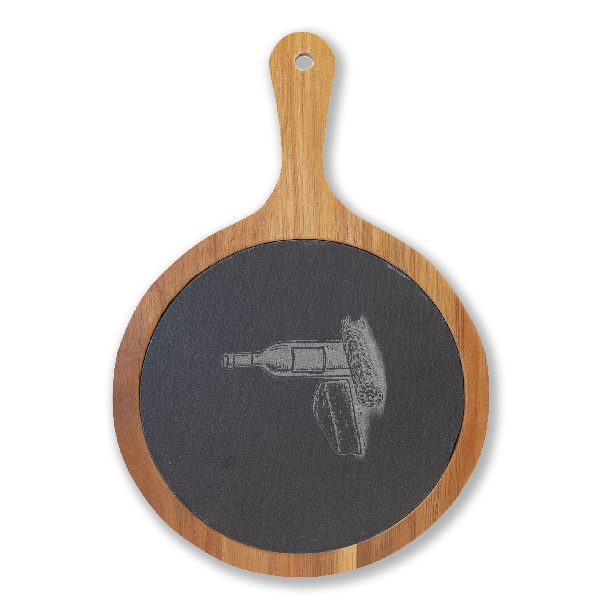 Personalized Engraved Acacia Charcuterie Board with Slate Insert & Cheese Tools