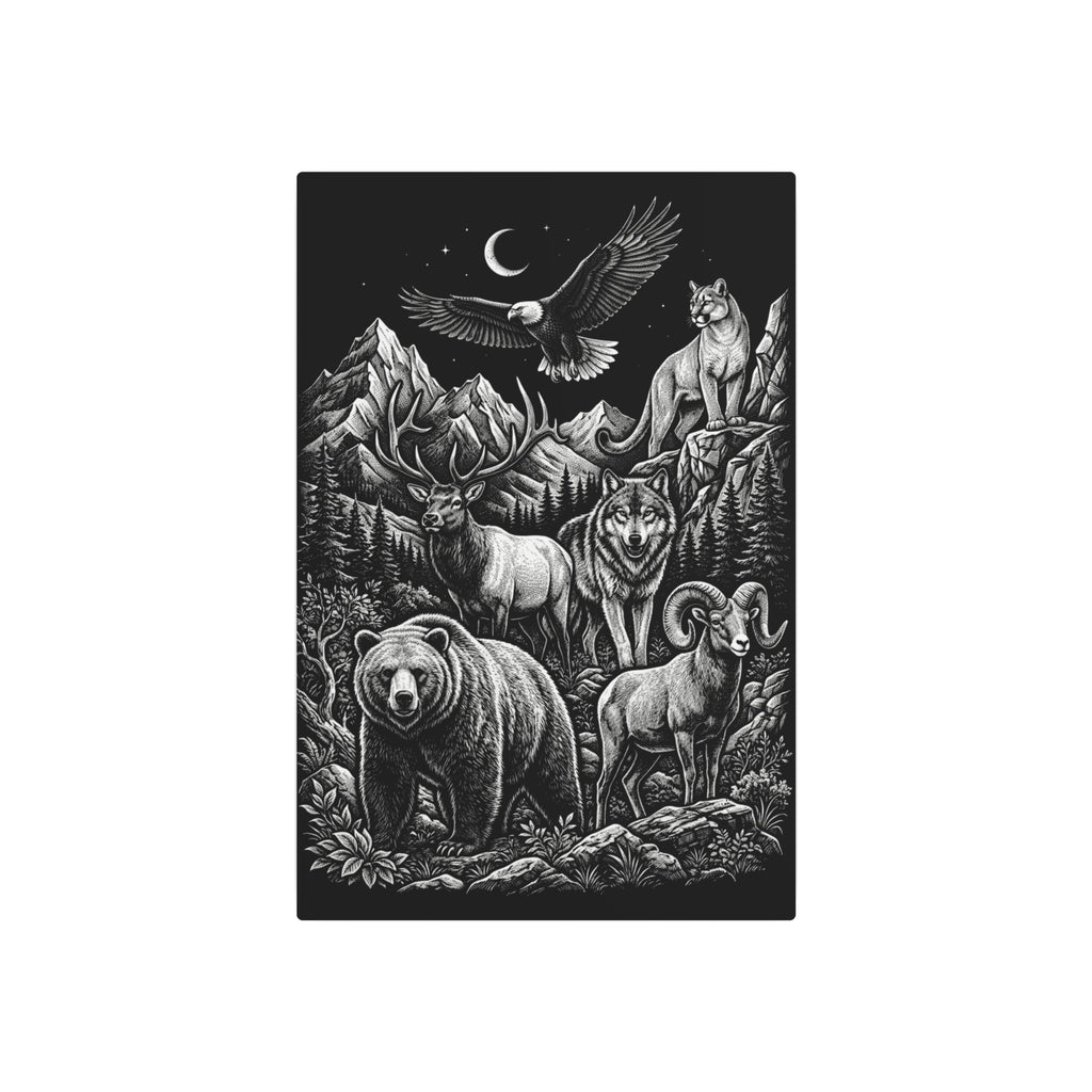 American Wildlife Metal Art Sign — Bear, Moose, Wolf & Eagle Wilderness Wall Decor