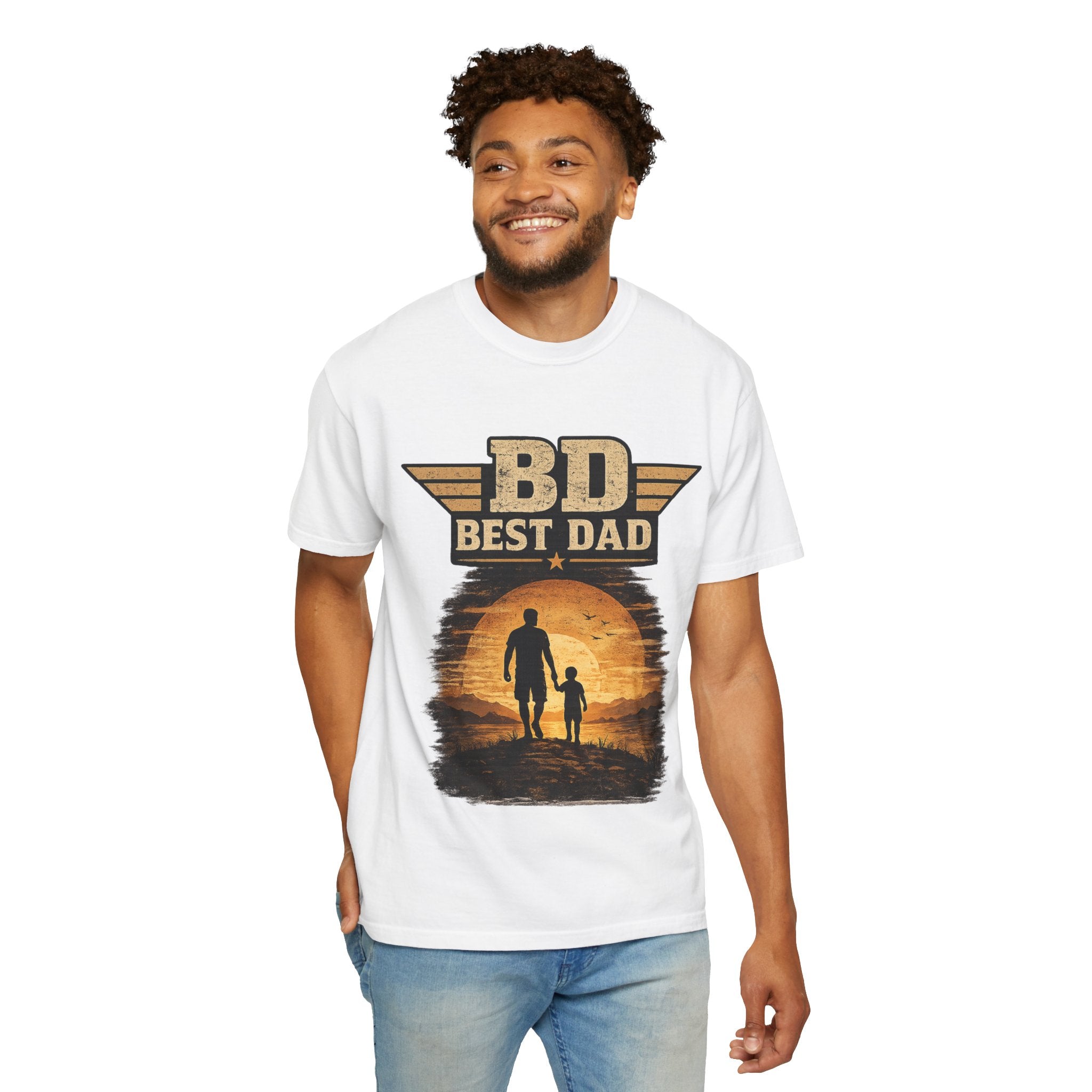 Best Dad T-Shirt — 'BD Best Dad' Father & Son Retro Sunset Tee (Protector, Leader, Supporter)