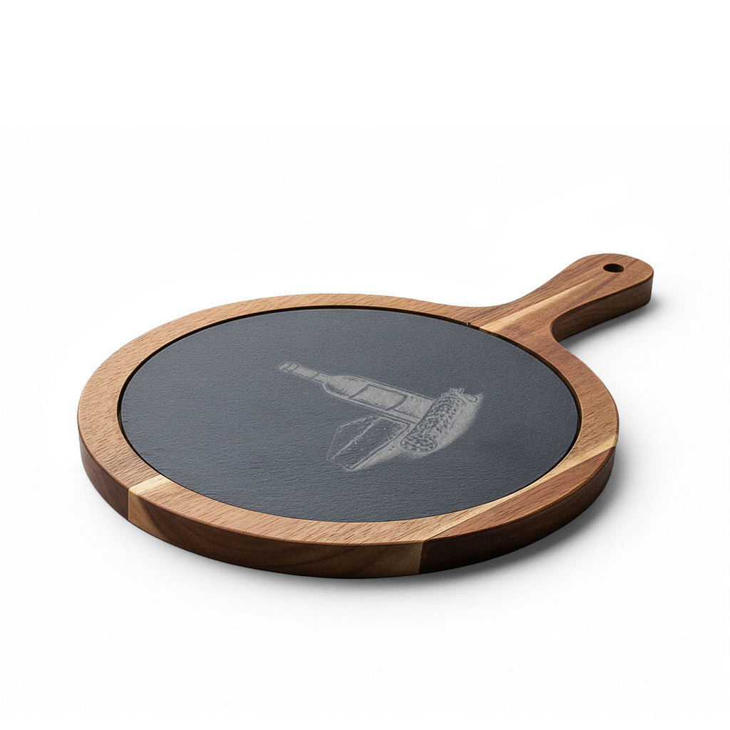 Personalized Engraved Acacia Charcuterie Board with Slate Insert & Cheese Tools
