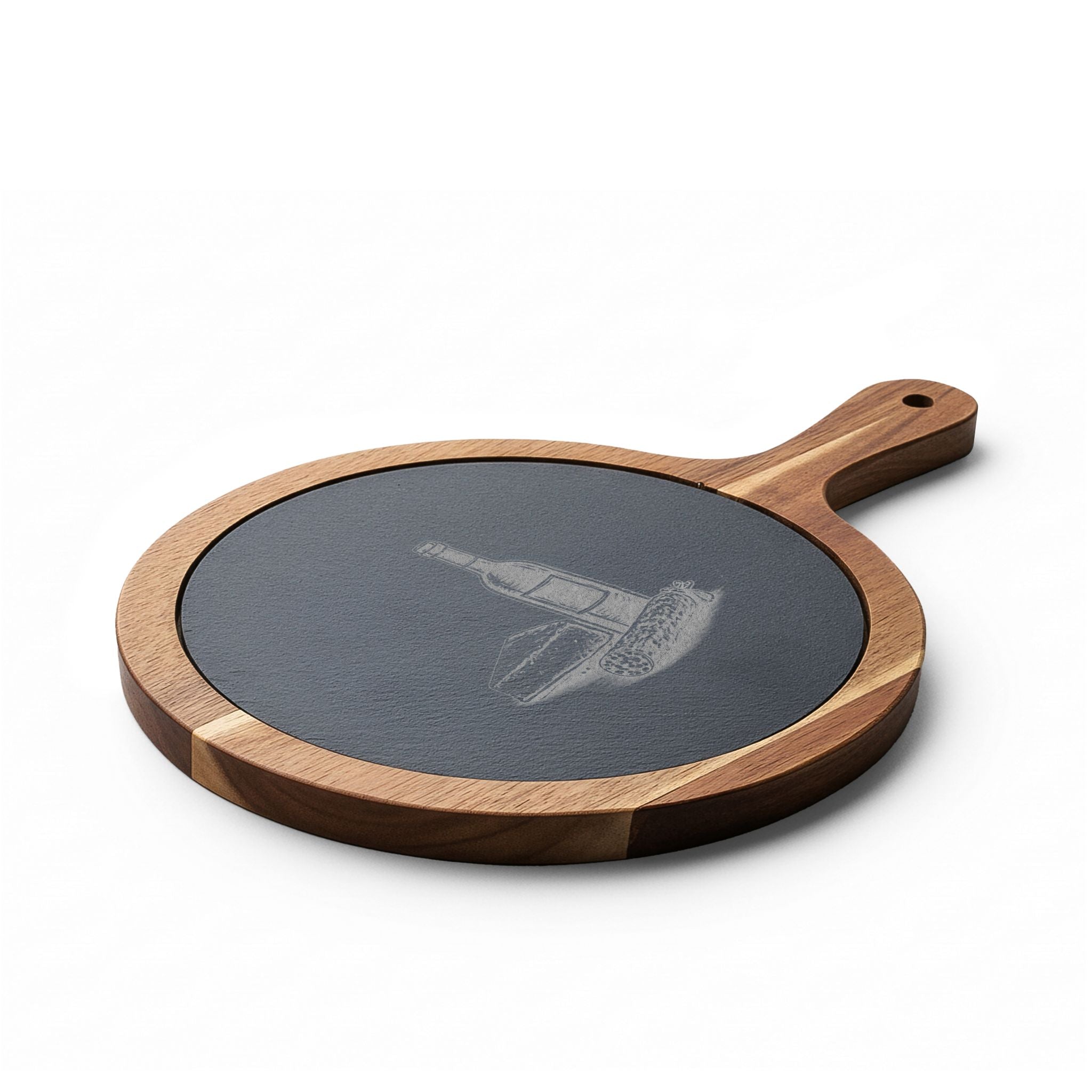 Personalized Engraved Acacia Charcuterie Board with Slate Insert & Cheese Tools