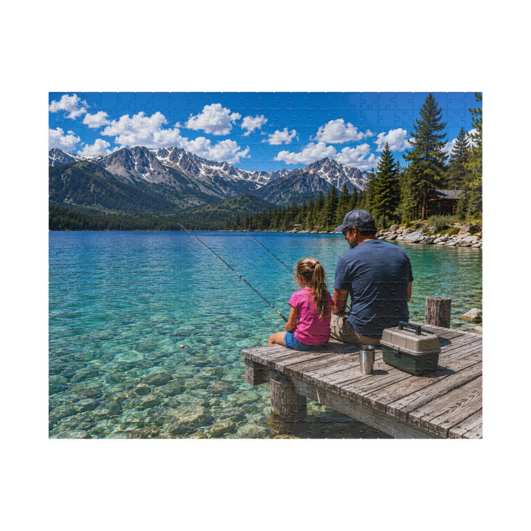 Scenic Father-Daughter Fishing Puzzle — Lake Mountains 110/252/520/1014-Piece