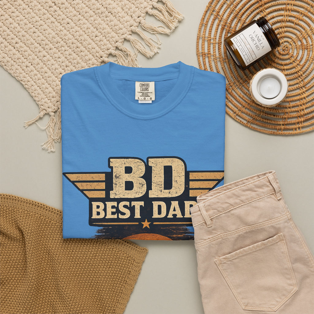 Best Dad T-Shirt — 'BD Best Dad' Father & Son Retro Sunset Tee (Protector, Leader, Supporter)
