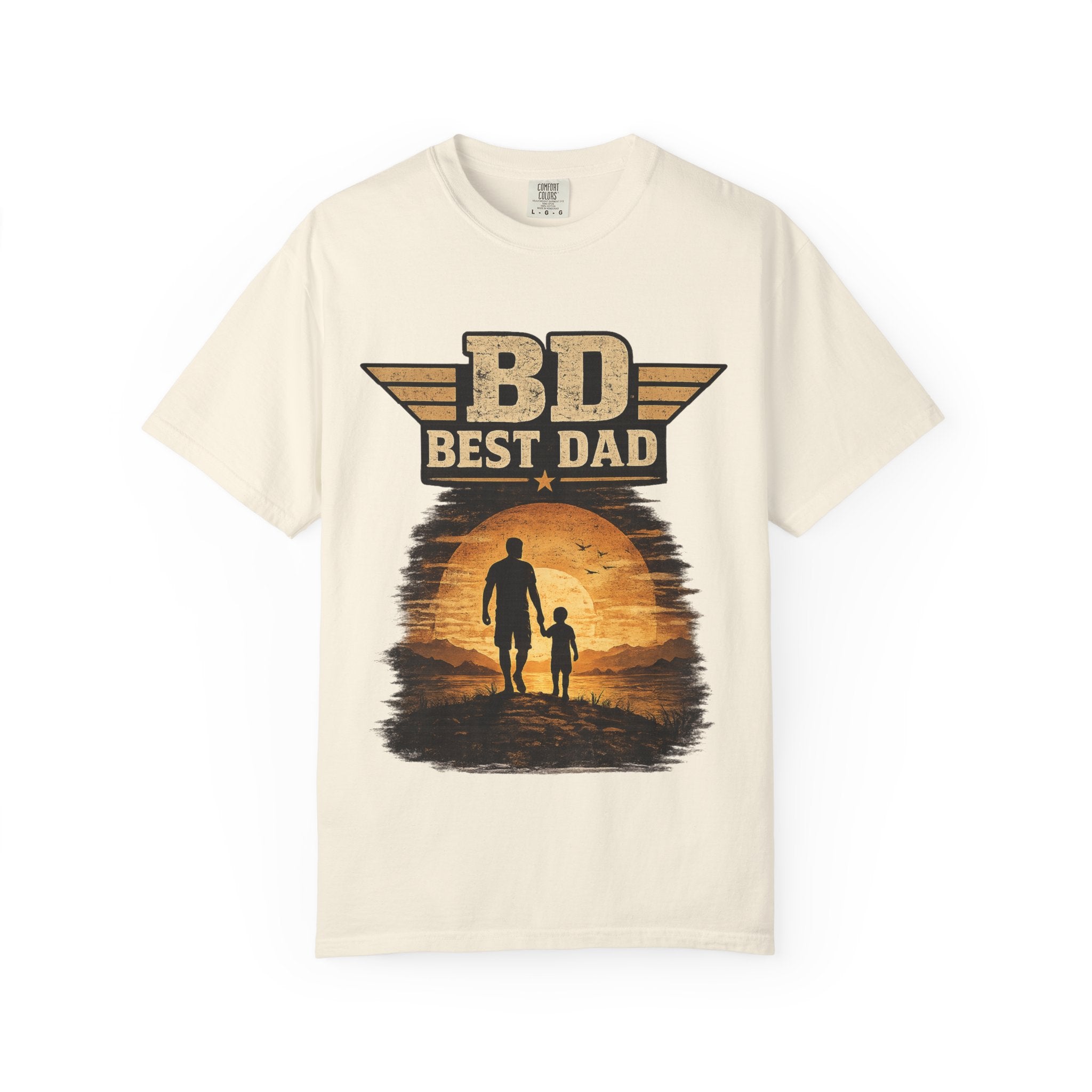 Best Dad T-Shirt — 'BD Best Dad' Father & Son Retro Sunset Tee (Protector, Leader, Supporter)