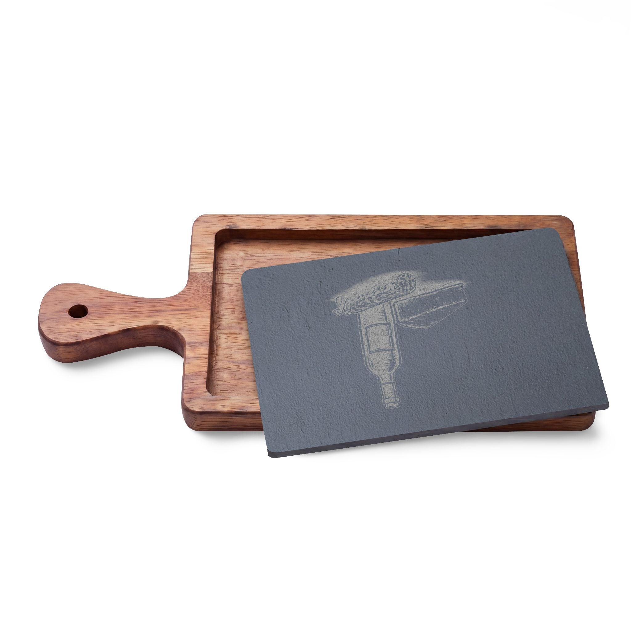 Personalized Engraved Acacia Charcuterie Board with Slate Insert & Cheese Tools