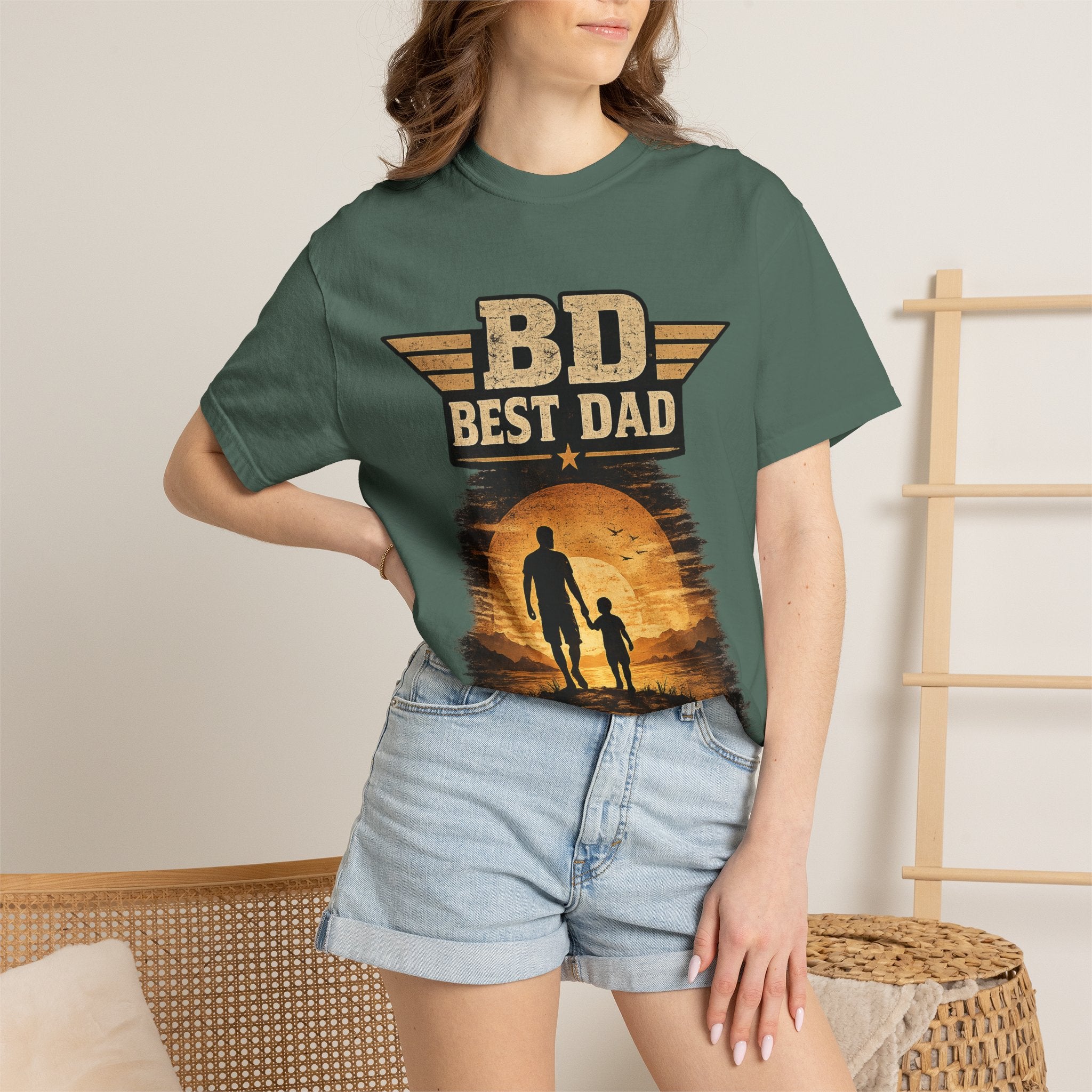 Best Dad T-Shirt — 'BD Best Dad' Father & Son Retro Sunset Tee (Protector, Leader, Supporter)