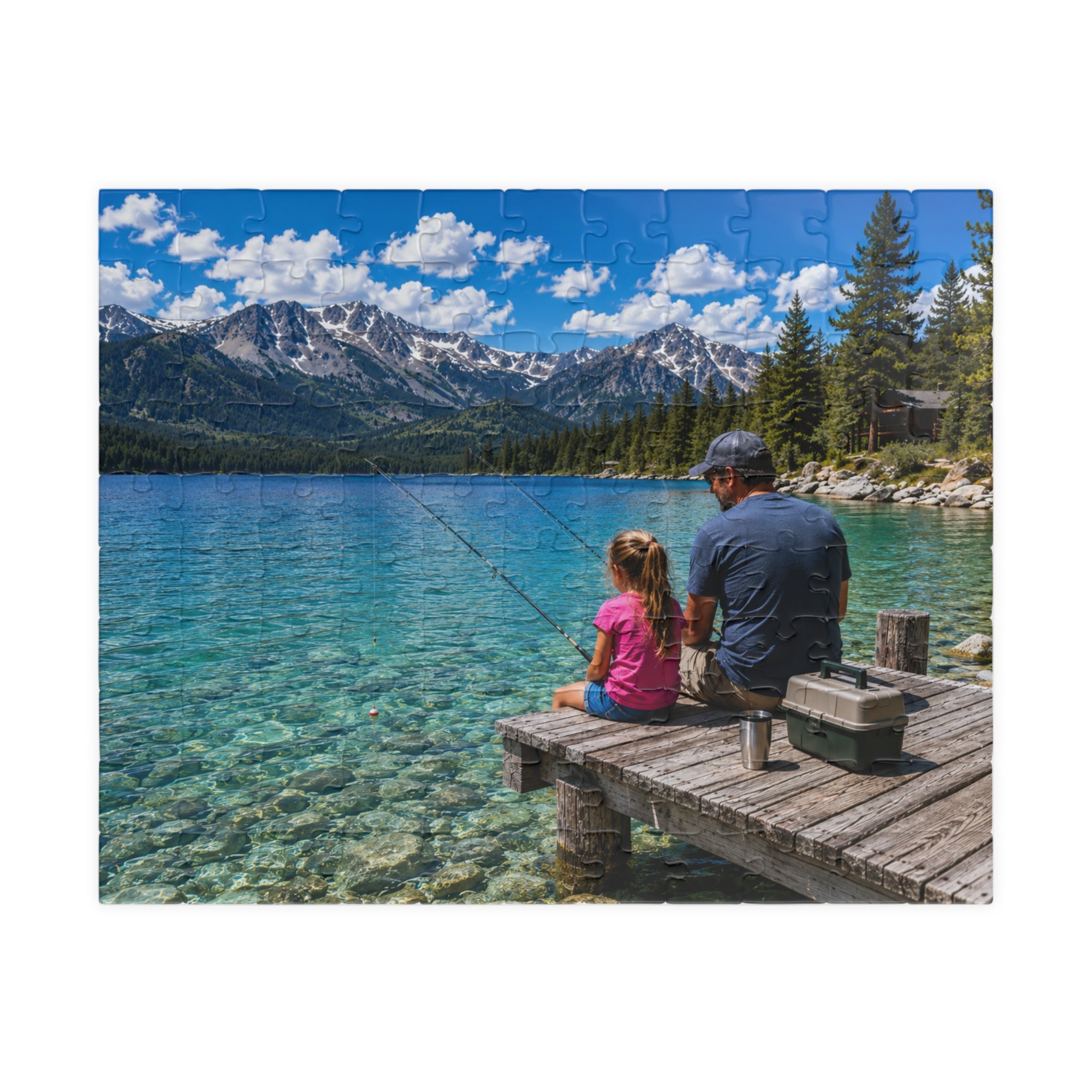 Scenic Father-Daughter Fishing Puzzle — Lake Mountains 110/252/520/1014-Piece