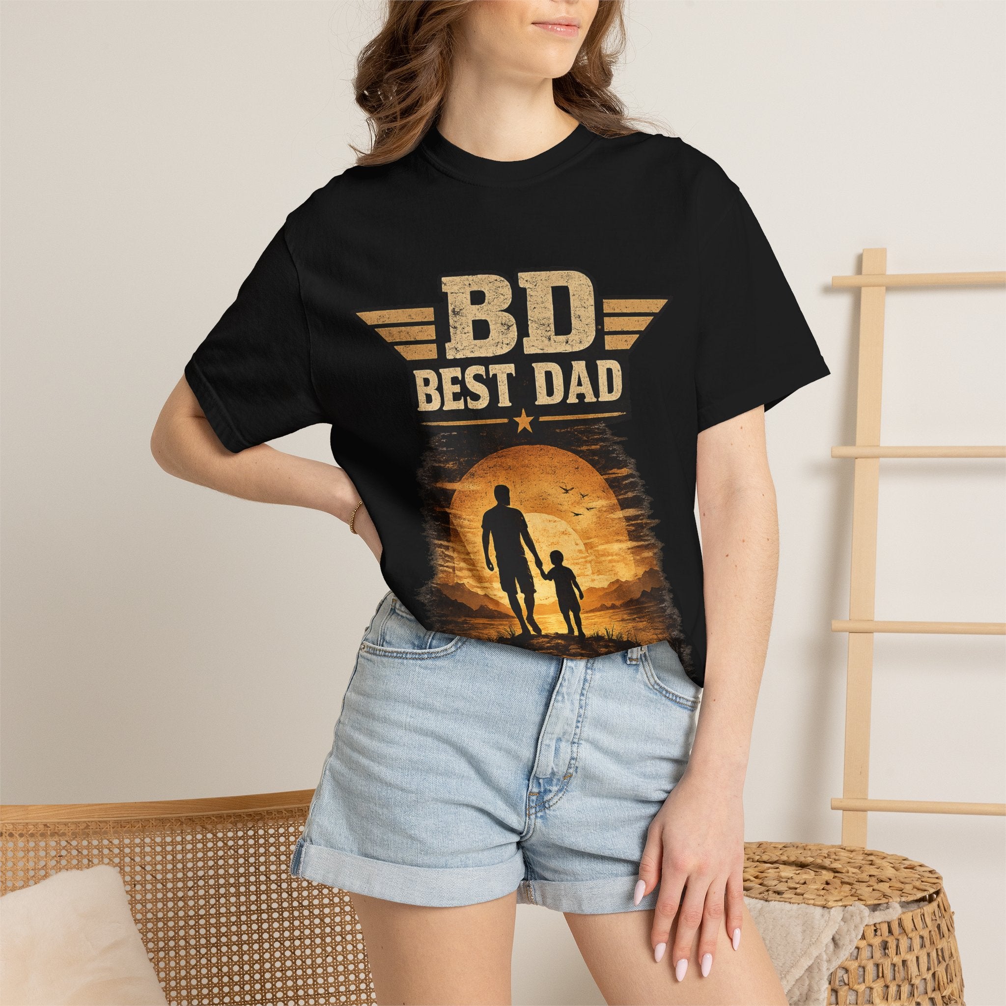 Best Dad T-Shirt — 'BD Best Dad' Father & Son Retro Sunset Tee (Protector, Leader, Supporter)