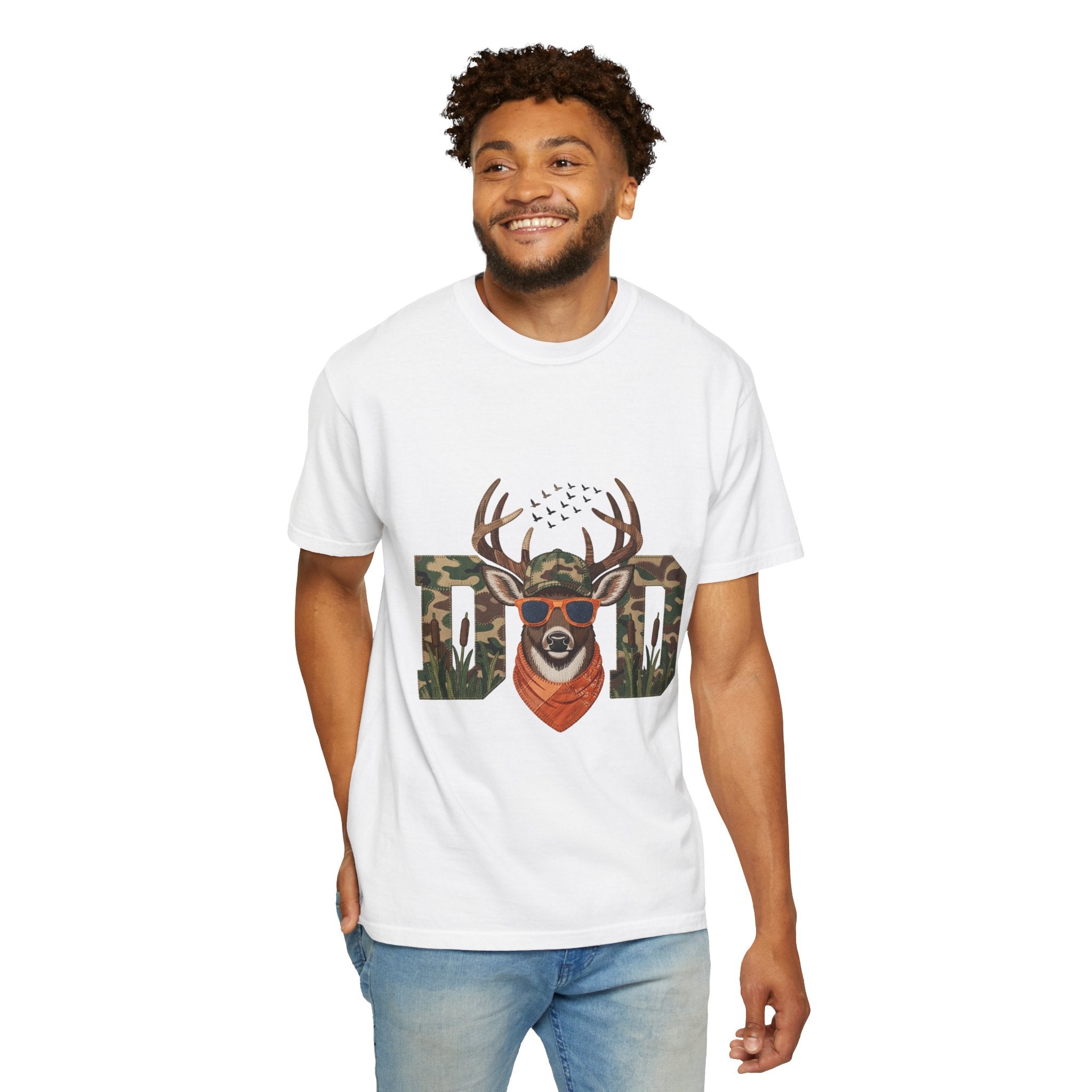 Dad Camo Deer 100% Cotton Premium T-Shirt — 'Cool Buck' Graphic Tee for Fathers & Hunters