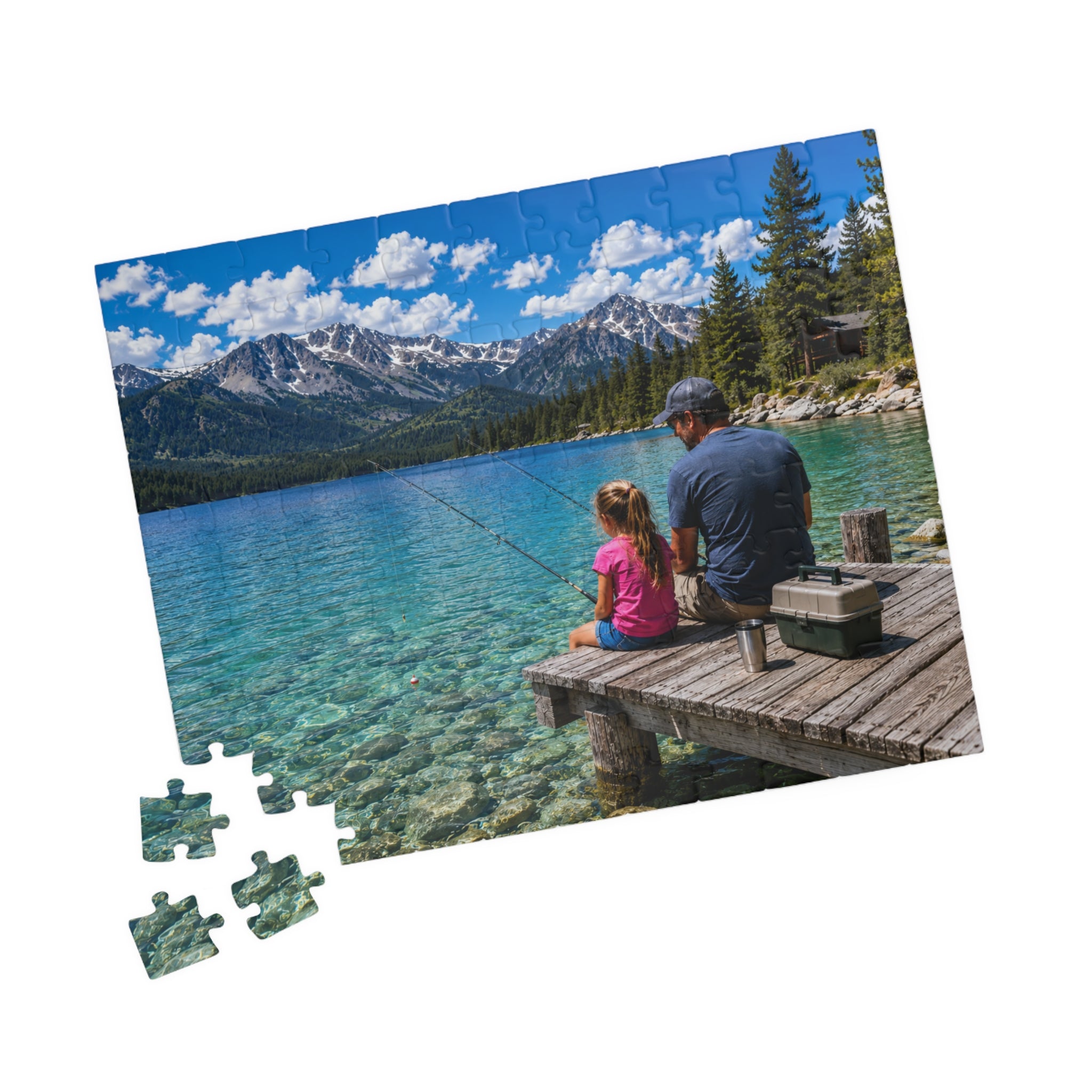 Scenic Father-Daughter Fishing Puzzle — Lake Mountains 110/252/520/1014-Piece