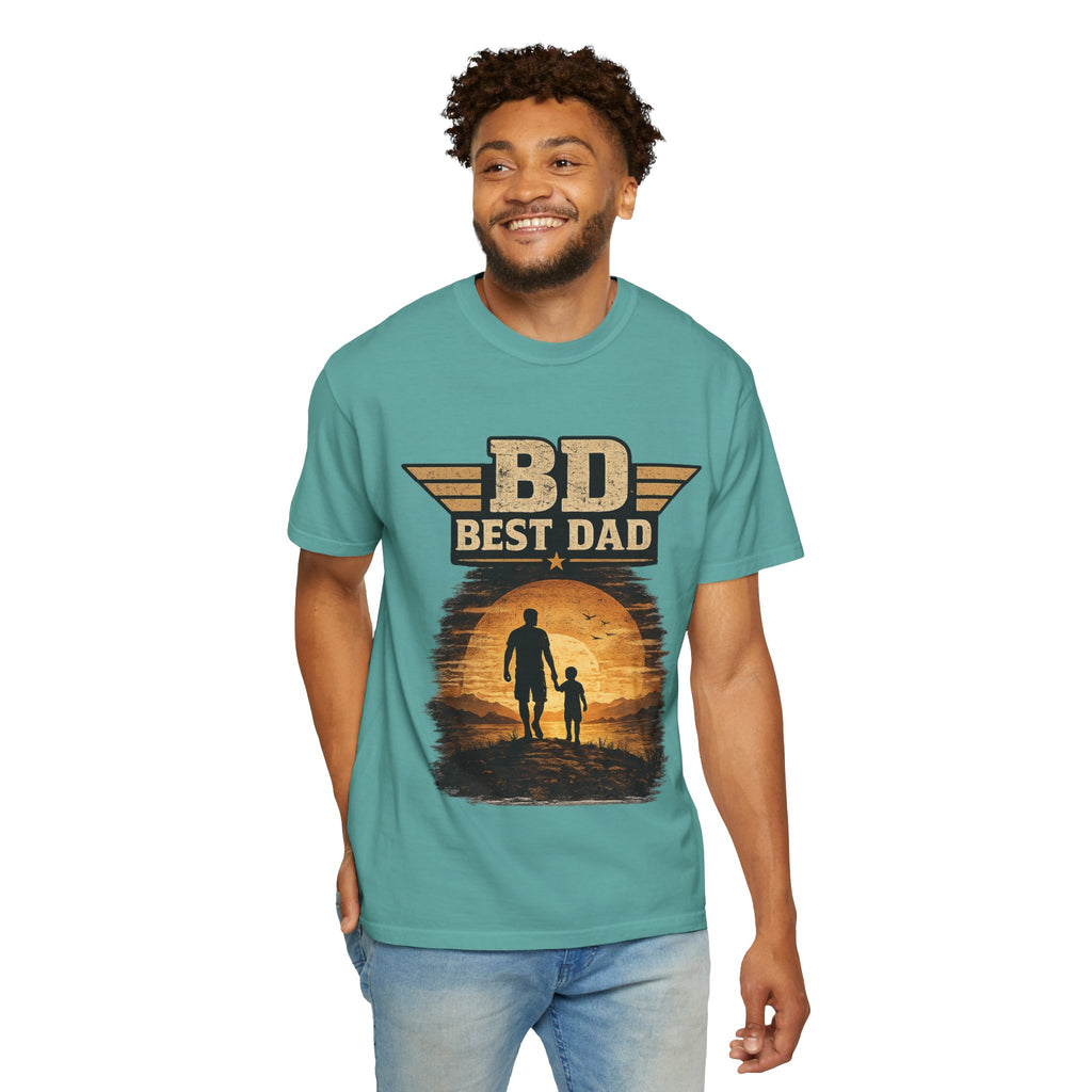 Best Dad T-Shirt — 'BD Best Dad' Father & Son Retro Sunset Tee (Protector, Leader, Supporter)