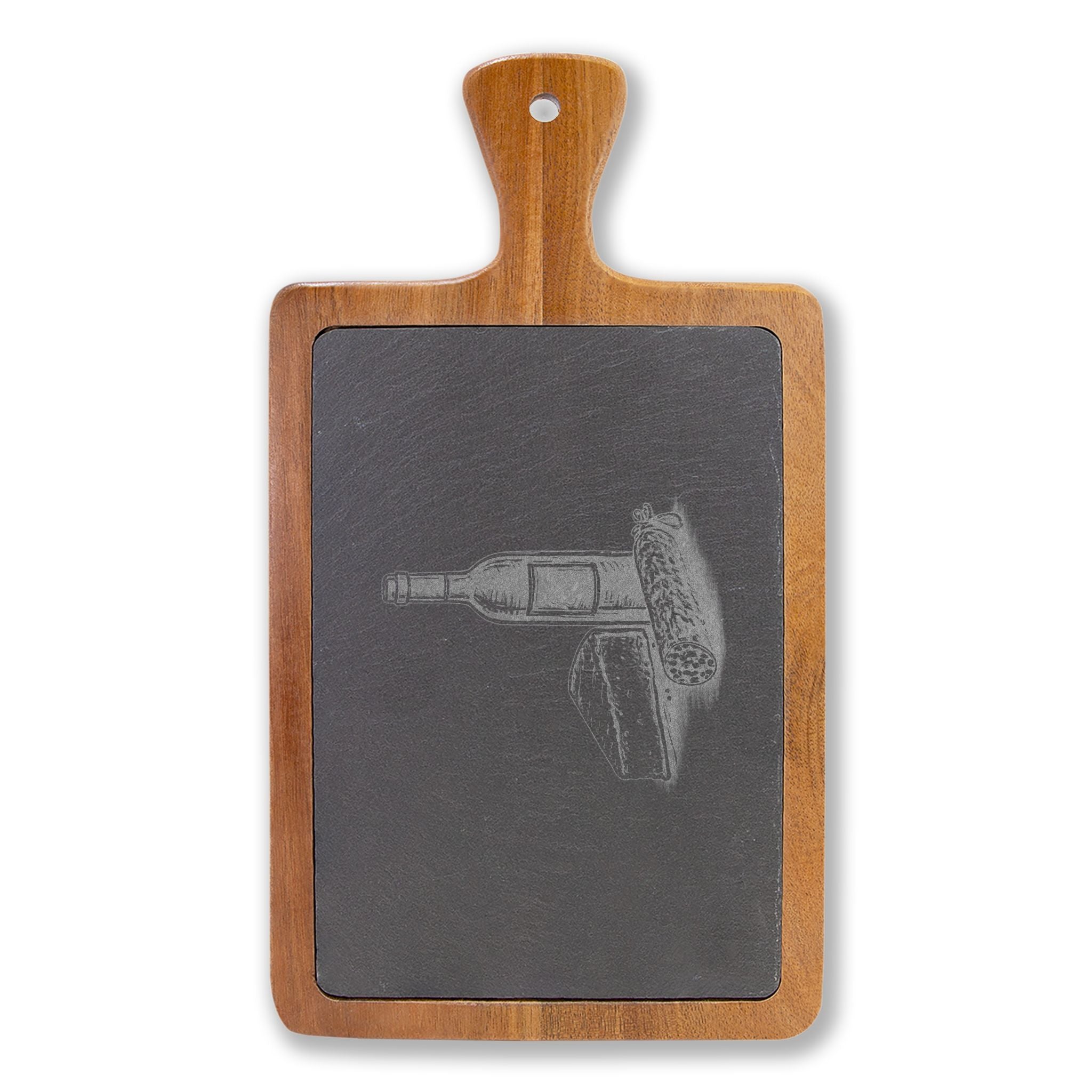 Personalized Engraved Acacia Charcuterie Board with Slate Insert & Cheese Tools