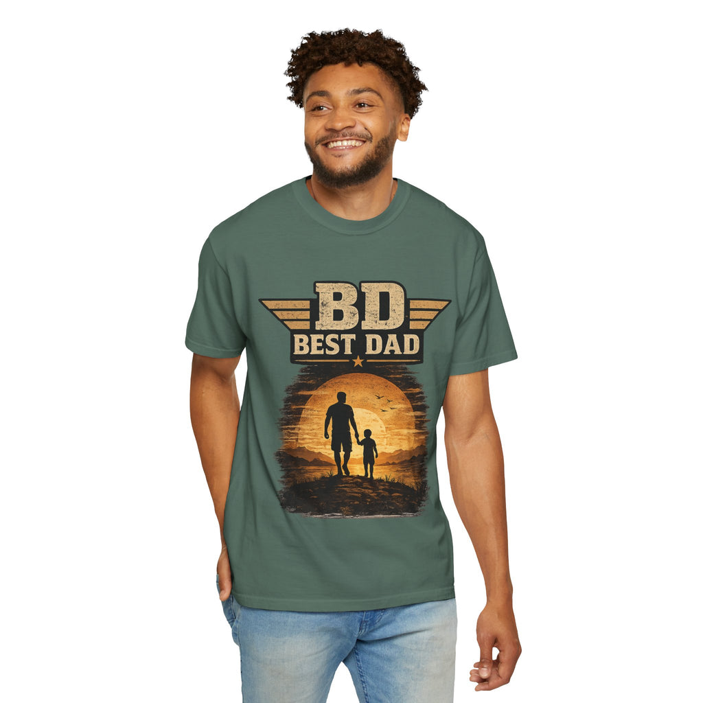 Best Dad T-Shirt — 'BD Best Dad' Father & Son Retro Sunset Tee (Protector, Leader, Supporter)