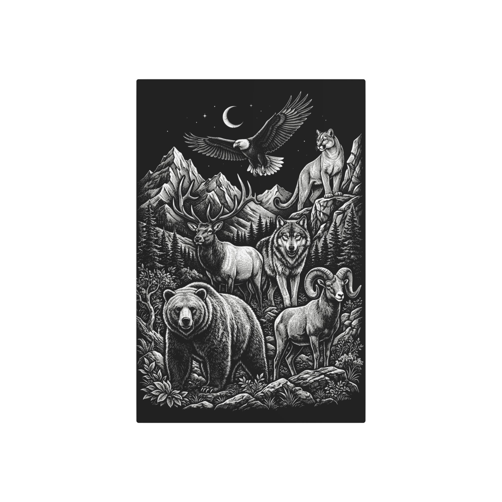 American Wildlife Metal Art Sign — Bear, Moose, Wolf & Eagle Wilderness Wall Decor