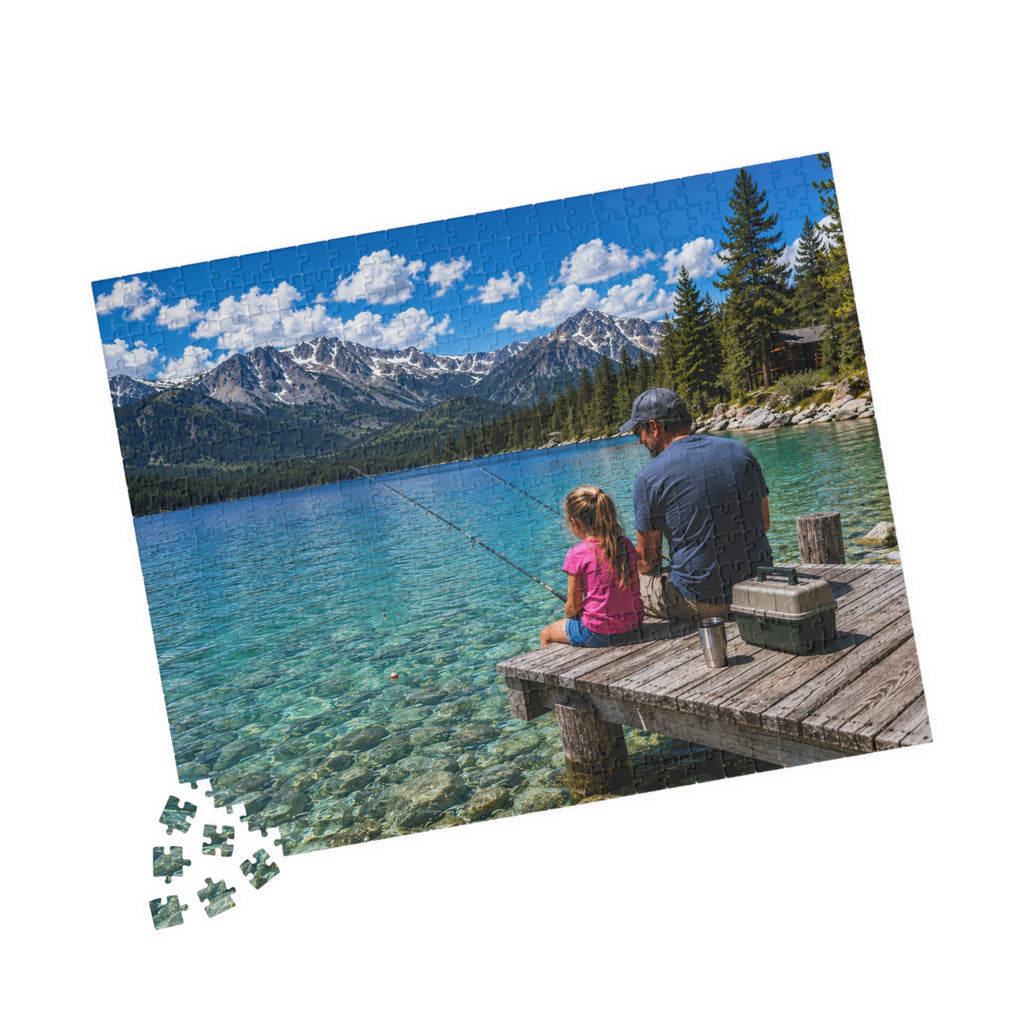 Scenic Father-Daughter Fishing Puzzle — Lake Mountains 110/252/520/1014-Piece