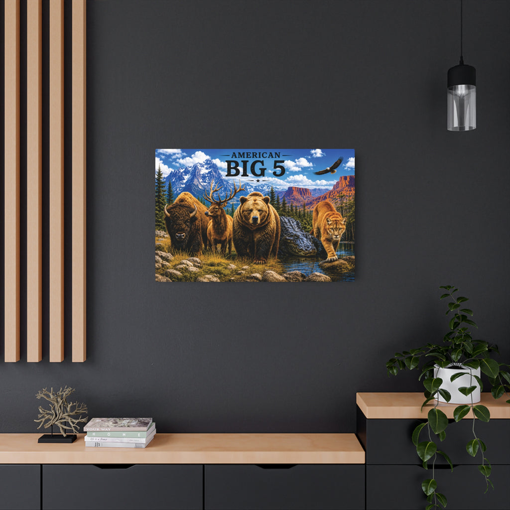 American Big 5 Wildlife Metal Art Sign — Bison, Elk, Bear, Alligator & Cougar Wilderness Wall Decor