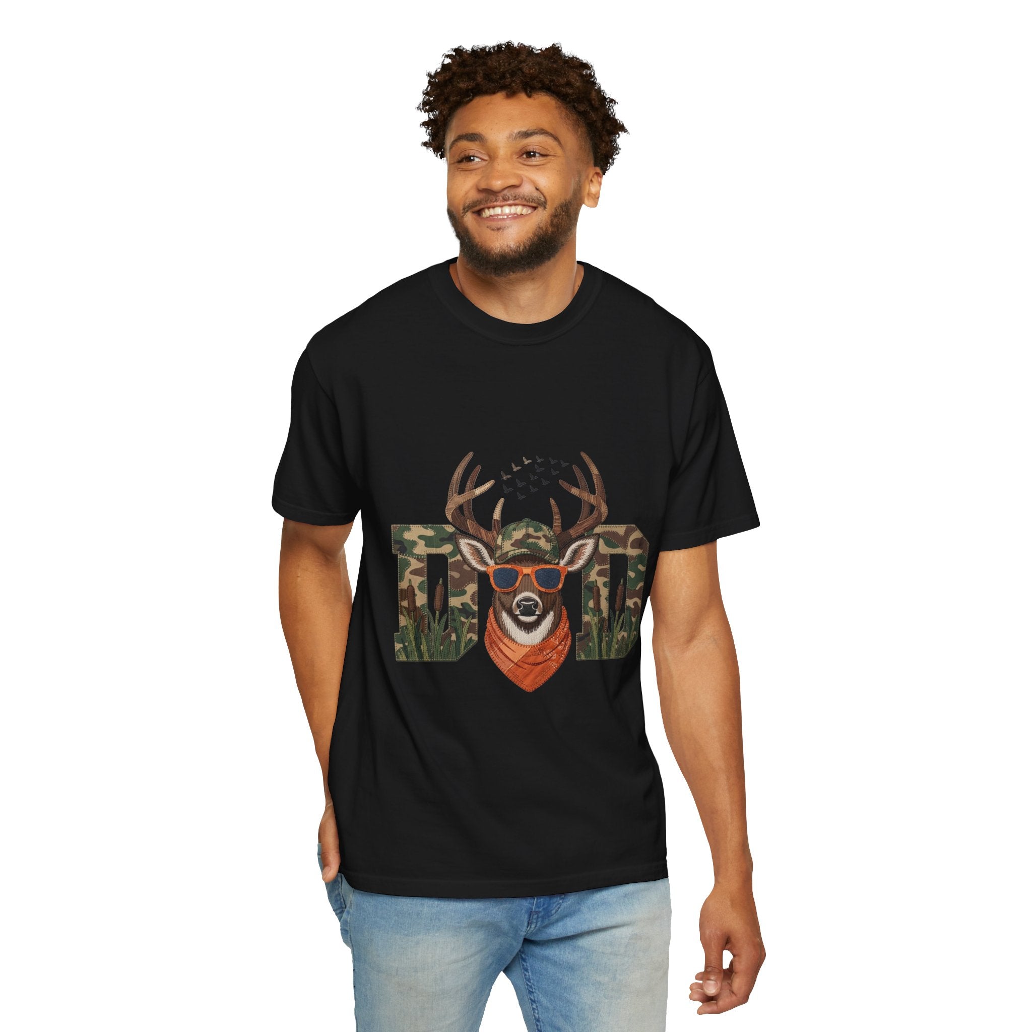Dad Camo Deer 100% Cotton Premium T-Shirt — 'Cool Buck' Graphic Tee for Fathers & Hunters