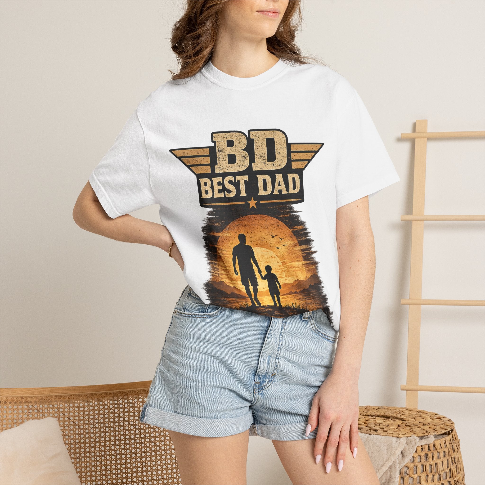 Best Dad T-Shirt — 'BD Best Dad' Father & Son Retro Sunset Tee (Protector, Leader, Supporter)