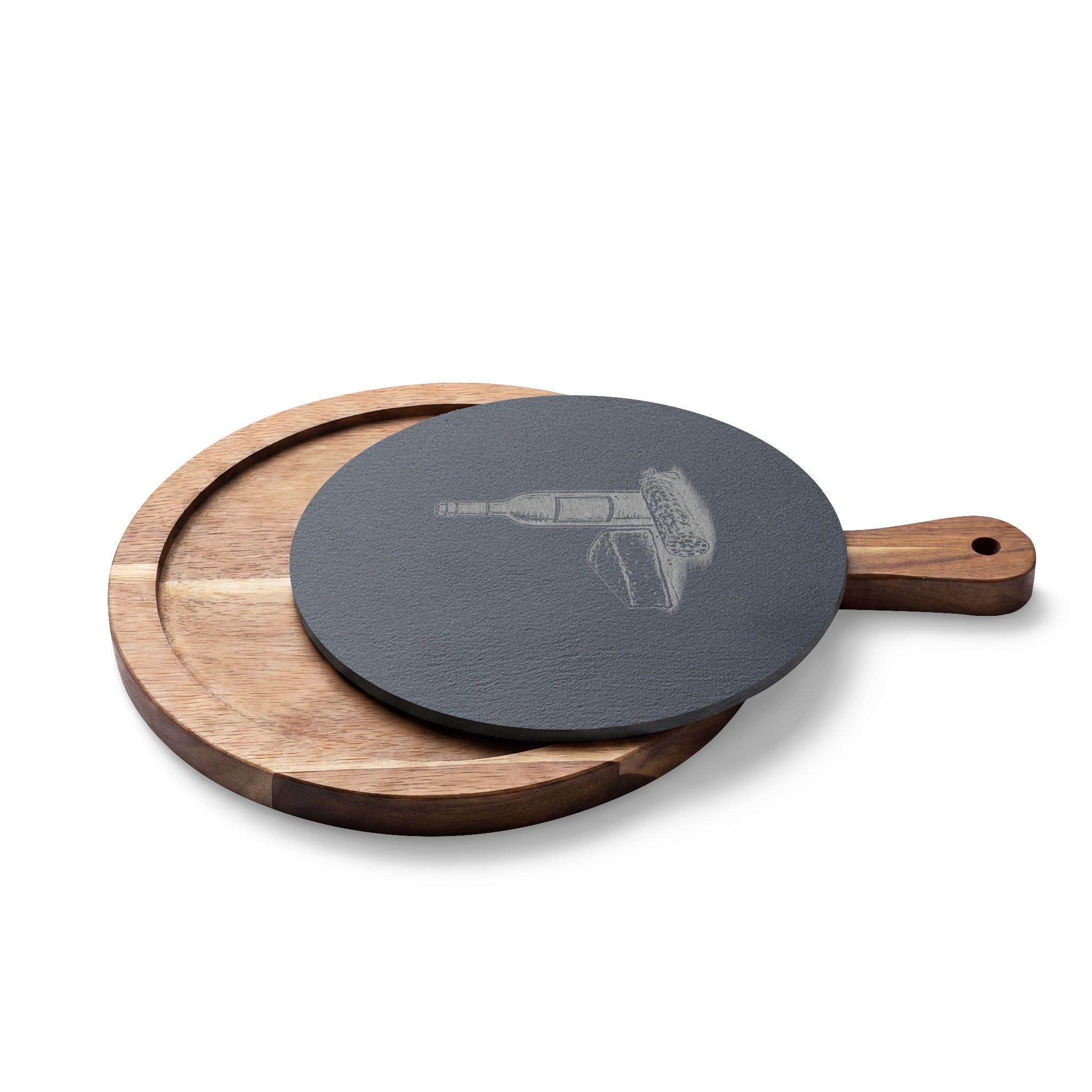 Personalized Engraved Acacia Charcuterie Board with Slate Insert & Cheese Tools