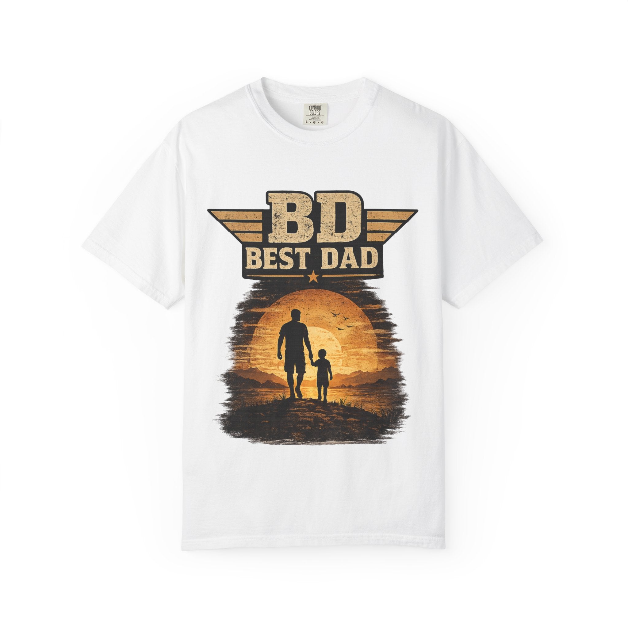 Best Dad T-Shirt — 'BD Best Dad' Father & Son Retro Sunset Tee (Protector, Leader, Supporter)
