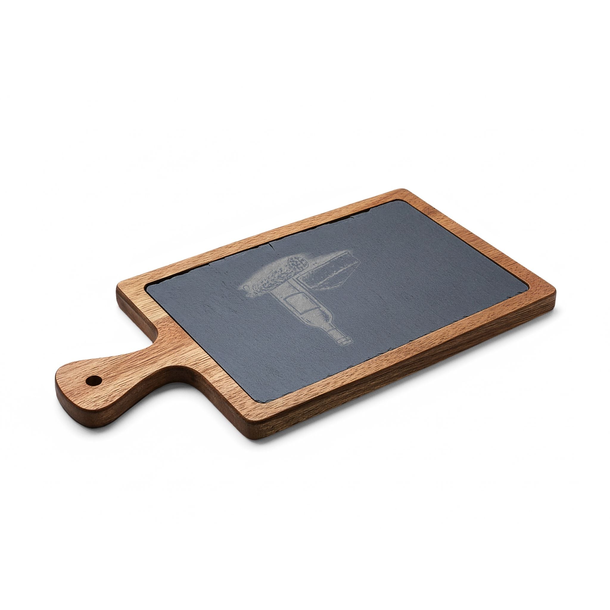 Personalized Engraved Acacia Charcuterie Board with Slate Insert & Cheese Tools