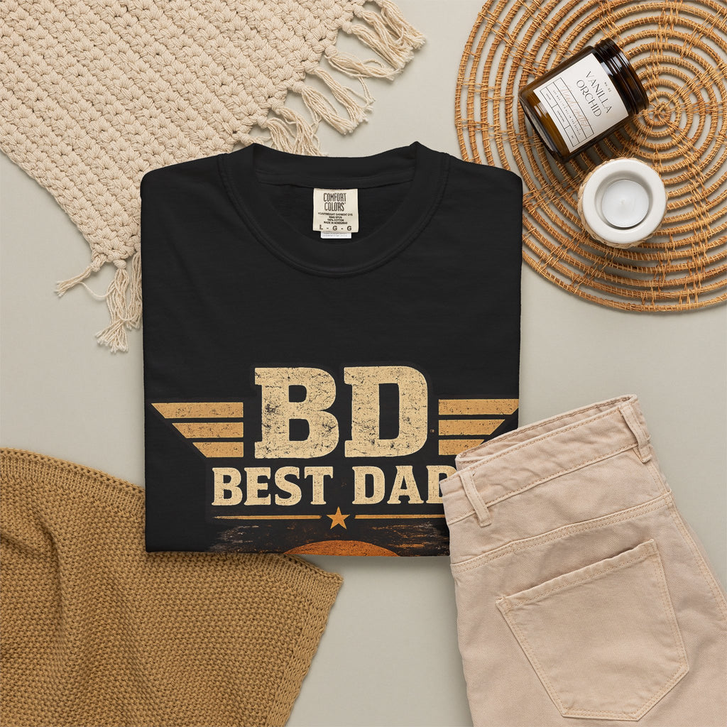 Best Dad T-Shirt — 'BD Best Dad' Father & Son Retro Sunset Tee (Protector, Leader, Supporter)