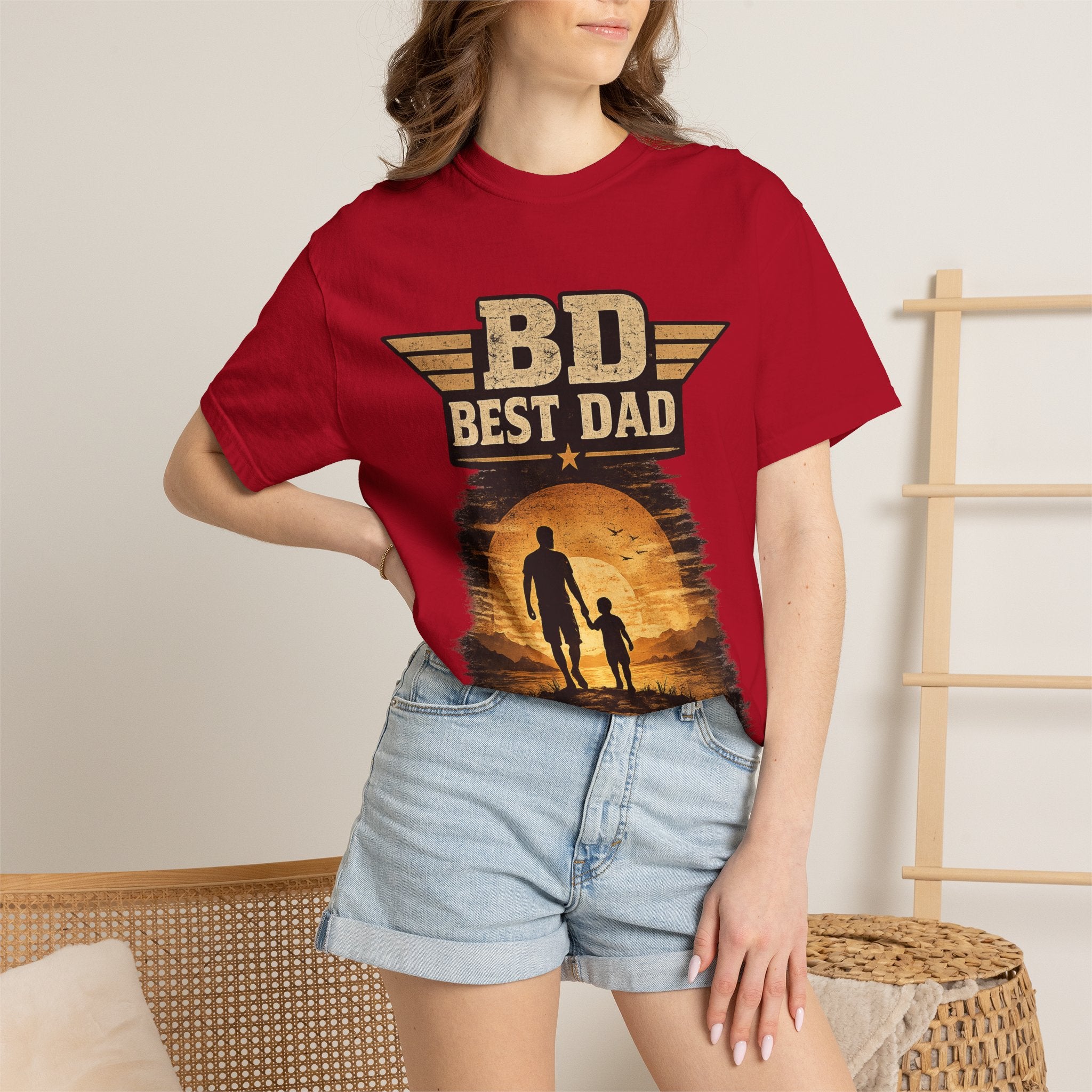 Best Dad T-Shirt — 'BD Best Dad' Father & Son Retro Sunset Tee (Protector, Leader, Supporter)