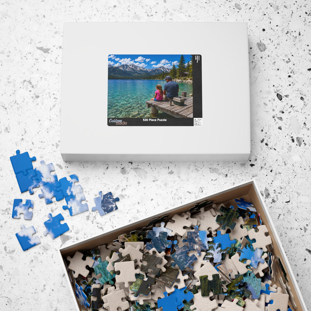 Scenic Father-Daughter Fishing Puzzle — Lake Mountains 110/252/520/1014-Piece