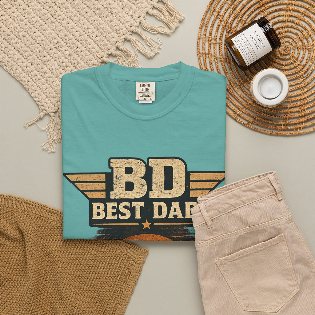 Best Dad T-Shirt — 'BD Best Dad' Father & Son Retro Sunset Tee (Protector, Leader, Supporter)