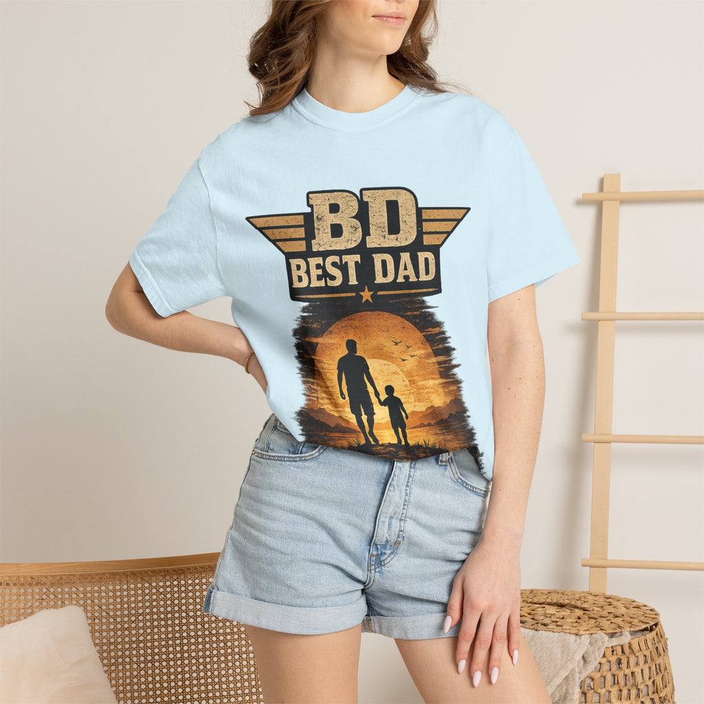 Best Dad T-Shirt — 'BD Best Dad' Father & Son Retro Sunset Tee (Protector, Leader, Supporter)