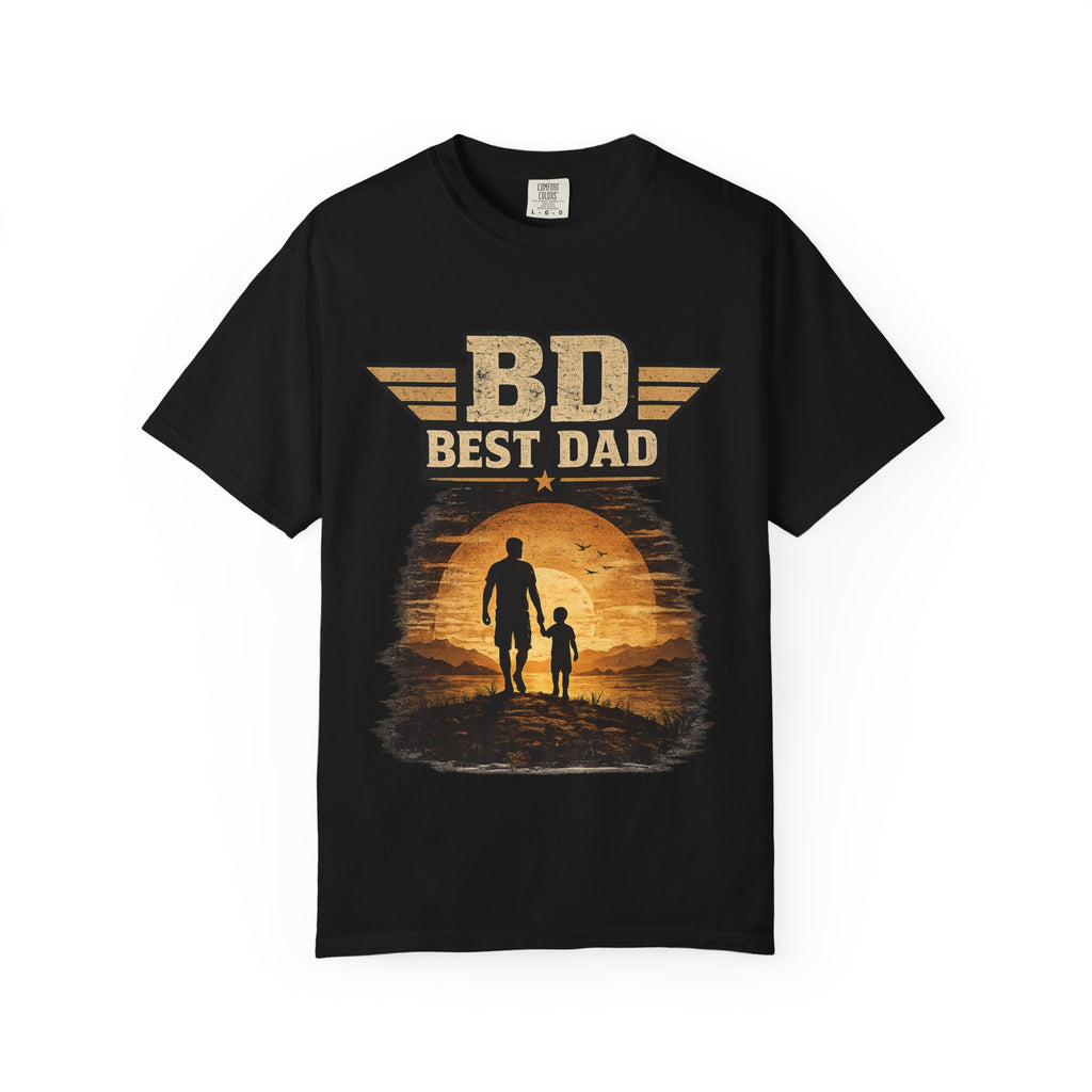 Best Dad T-Shirt — 'BD Best Dad' Father & Son Retro Sunset Tee (Protector, Leader, Supporter)