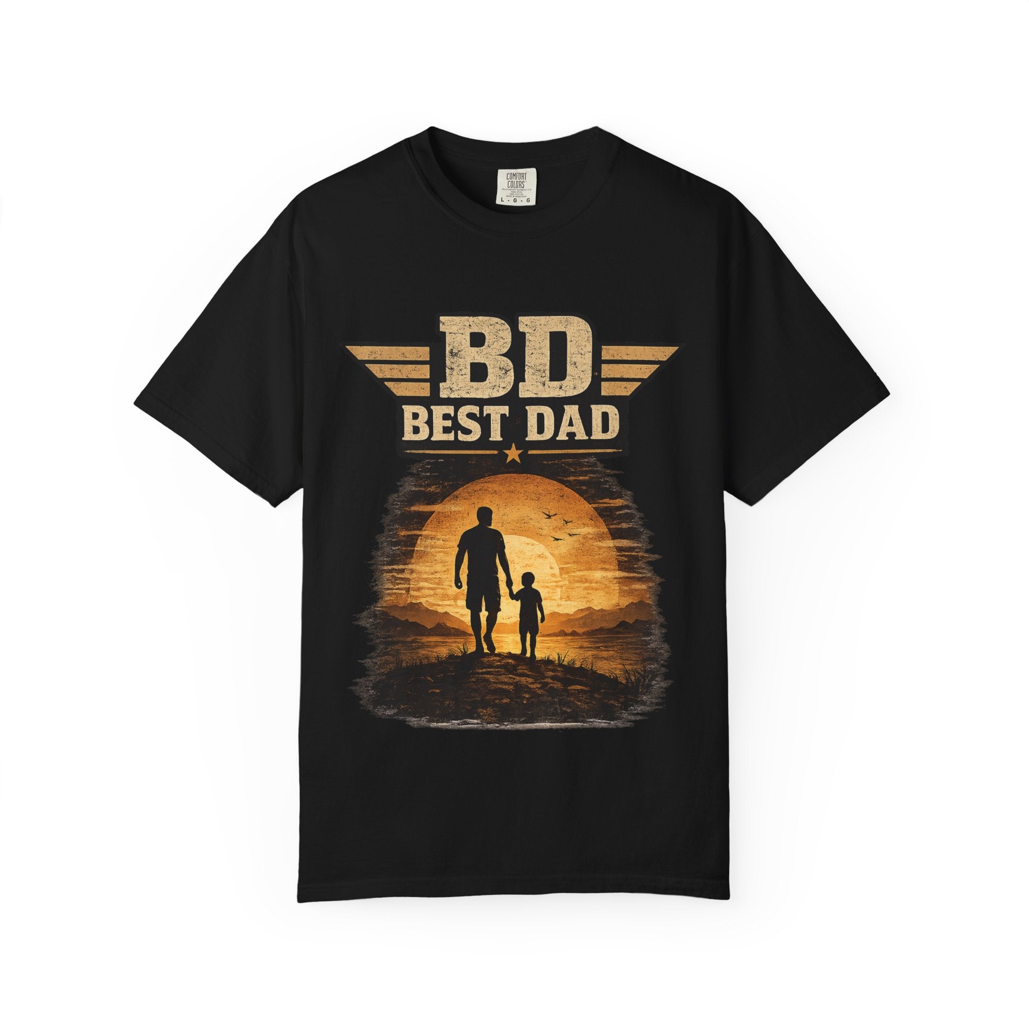 Best Dad T-Shirt — 'BD Best Dad' Father & Son Retro Sunset Tee (Protector, Leader, Supporter)