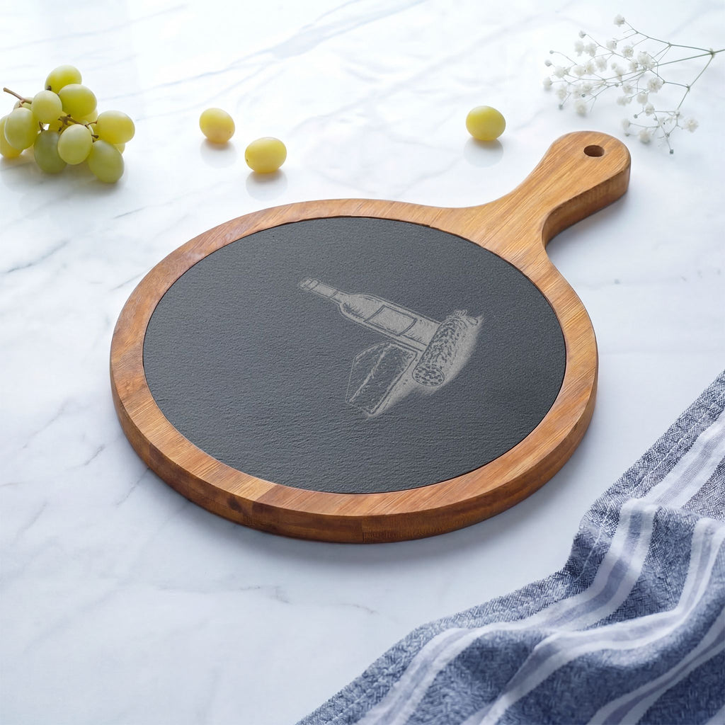 Personalized Engraved Acacia Charcuterie Board with Slate Insert & Cheese Tools