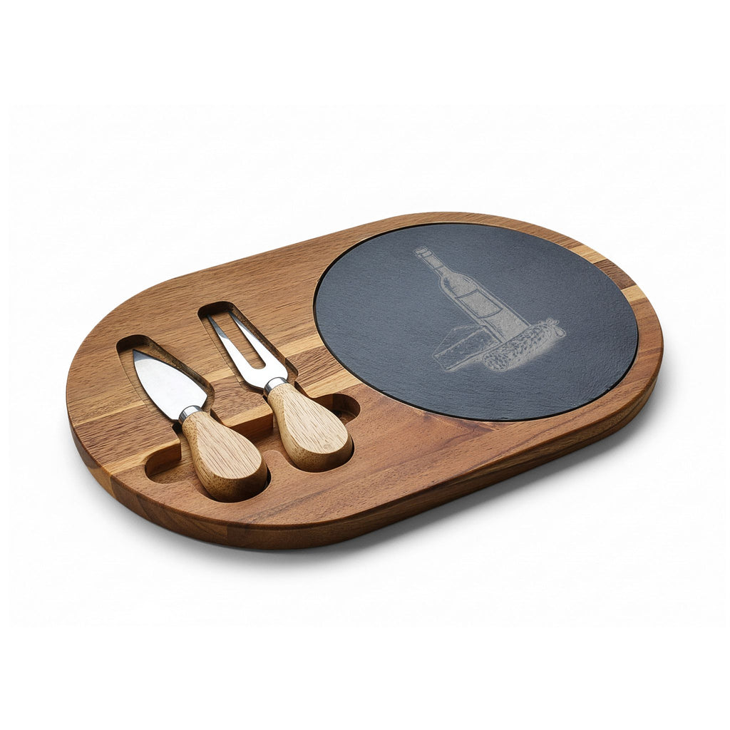 Personalized Engraved Acacia Charcuterie Board with Slate Insert & Cheese Tools