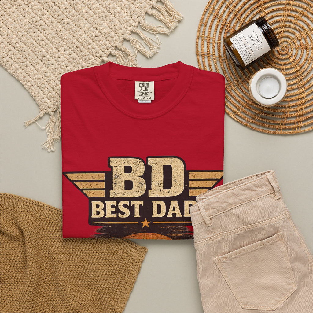 Best Dad T-Shirt — 'BD Best Dad' Father & Son Retro Sunset Tee (Protector, Leader, Supporter)