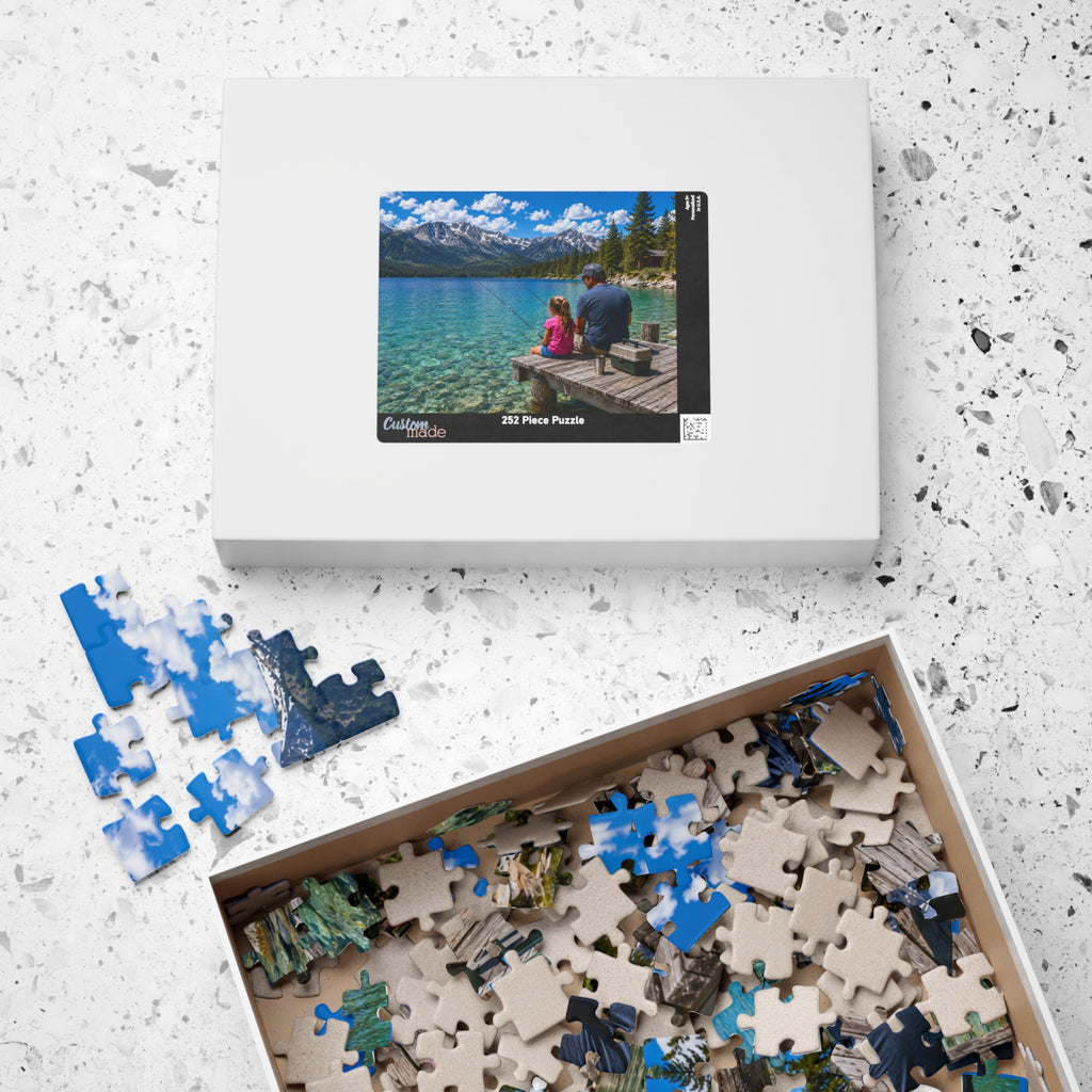 Scenic Father-Daughter Fishing Puzzle — Lake Mountains 110/252/520/1014-Piece