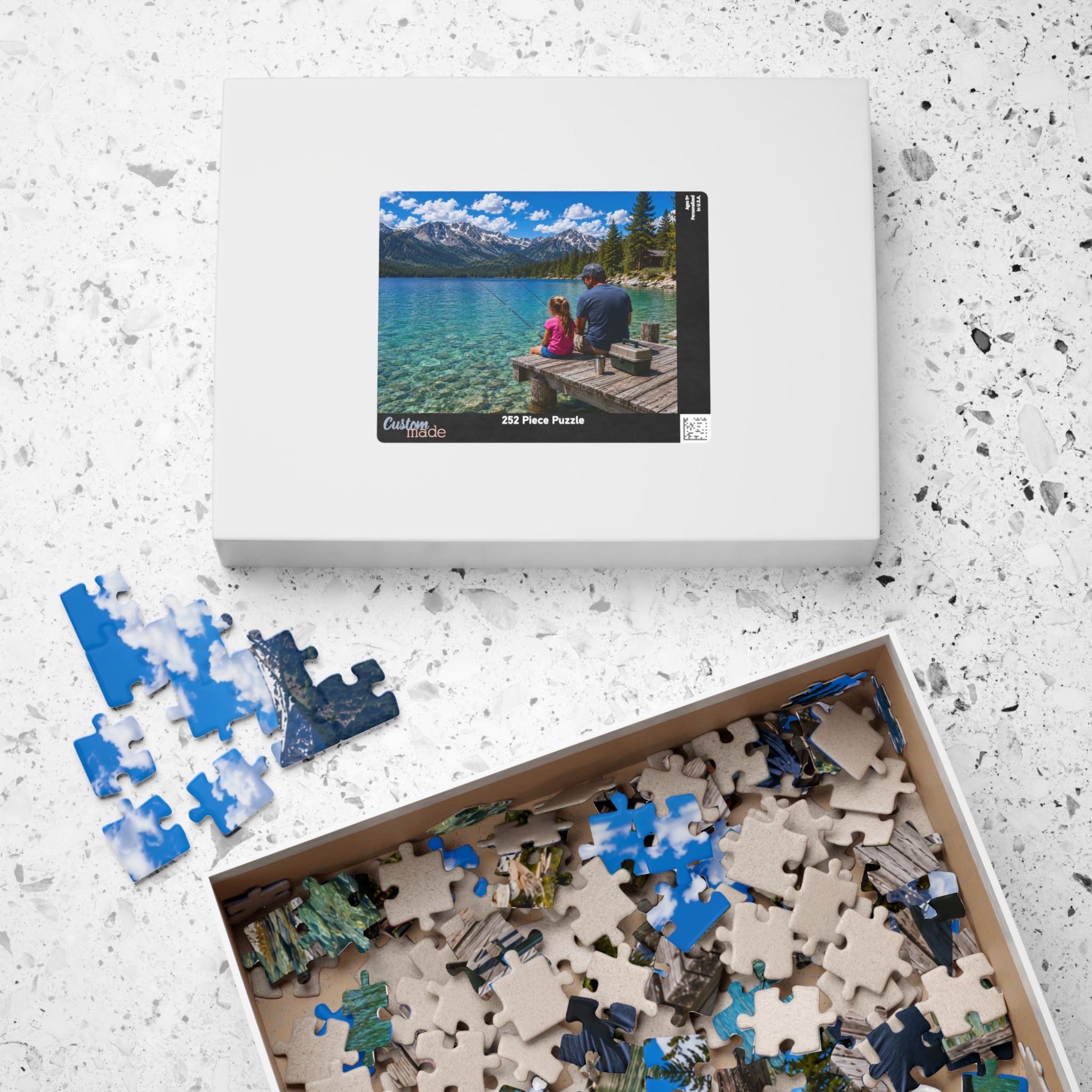 Scenic Father-Daughter Fishing Puzzle — Lake Mountains 110/252/520/1014-Piece
