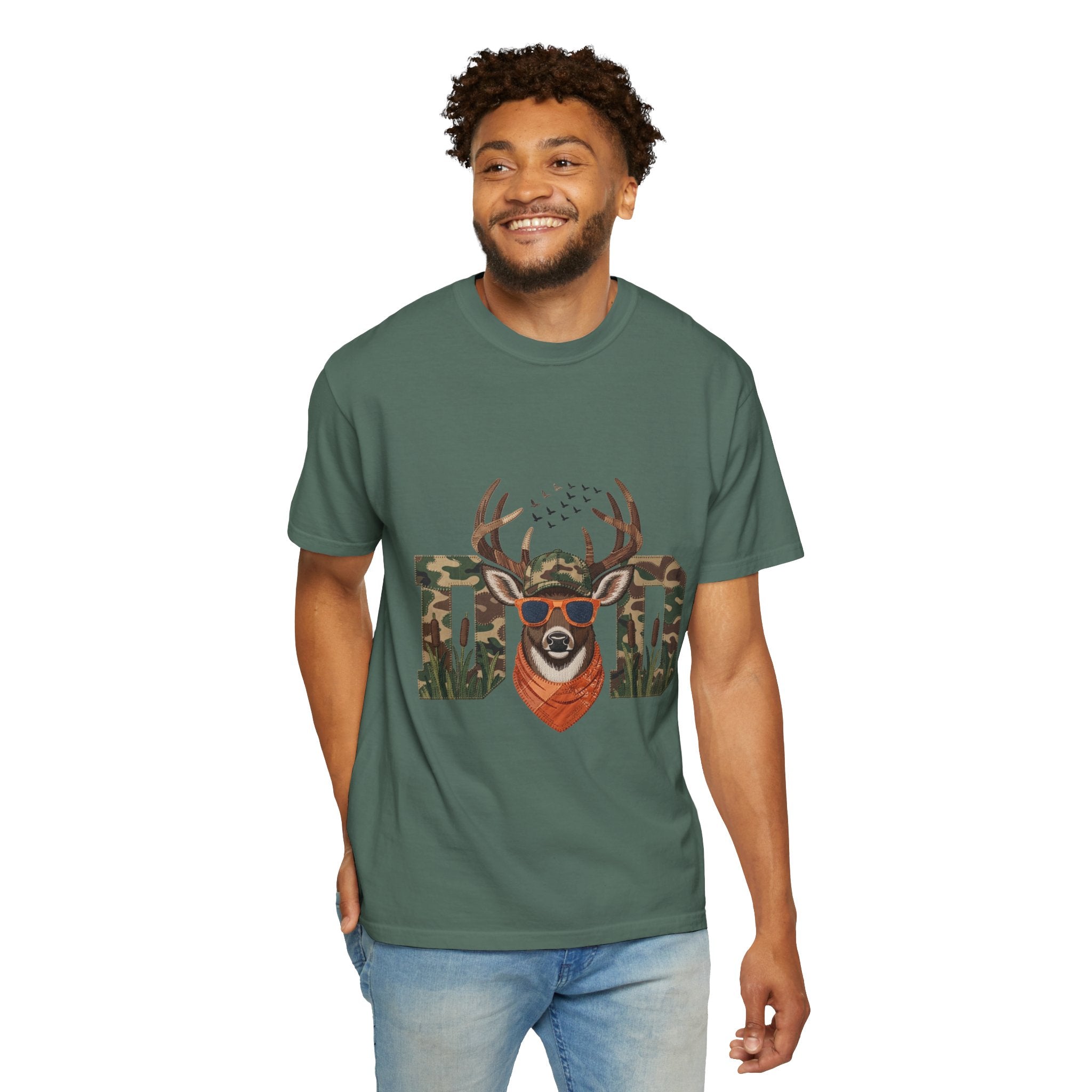 Dad Camo Deer 100% Cotton Premium T-Shirt — 'Cool Buck' Graphic Tee for Fathers & Hunters