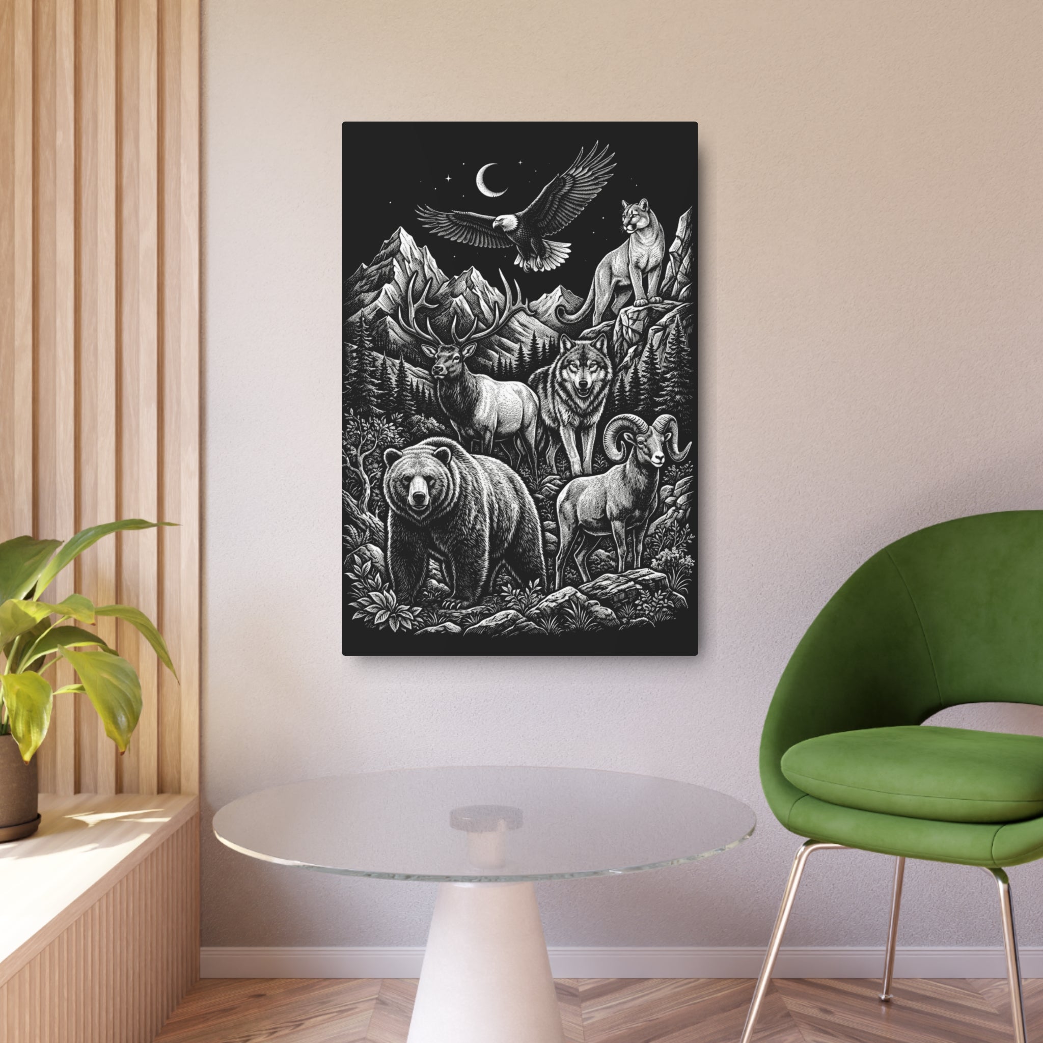 American Wildlife Metal Art Sign — Bear, Moose, Wolf & Eagle Wilderness Wall Decor