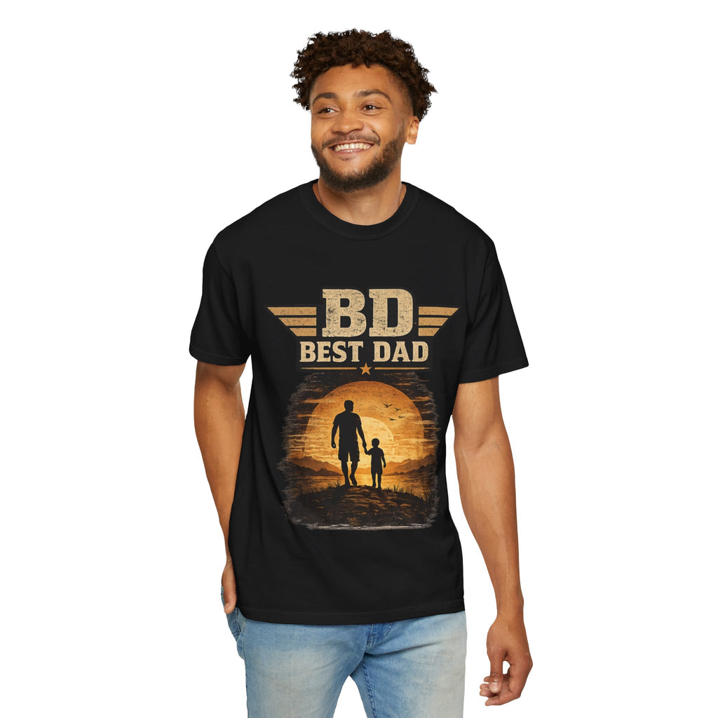 Best Dad T-Shirt — 'BD Best Dad' Father & Son Retro Sunset Tee (Protector, Leader, Supporter)